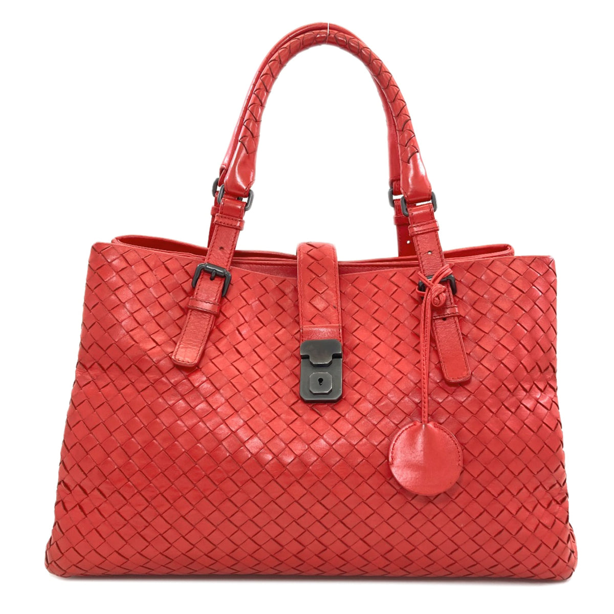 Bottega Veneta Intrecciato Red Color Leather Tote Bag (Pre-Owned)