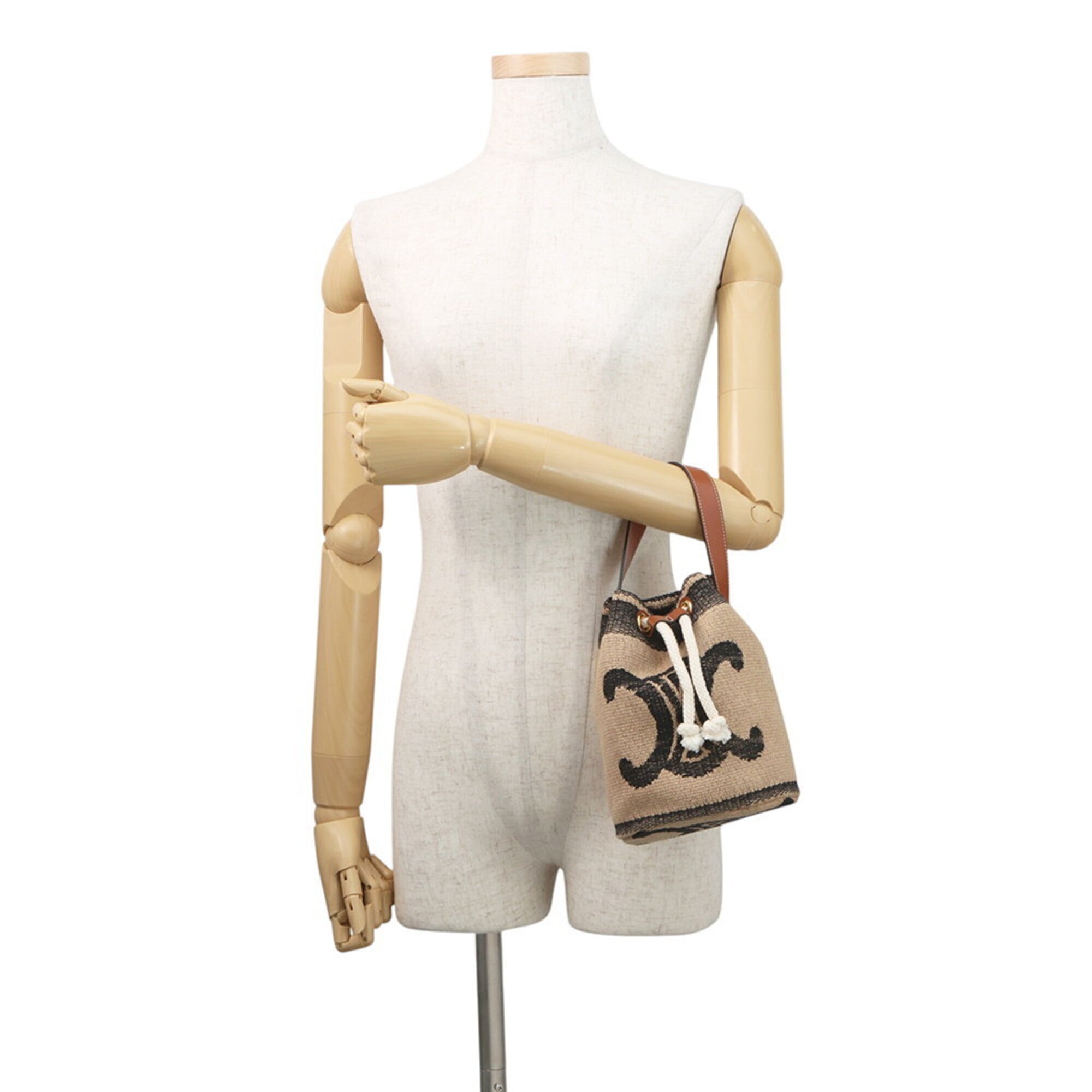 Celine Beige Black Canvas Leather Handbag (Pre-Owned)