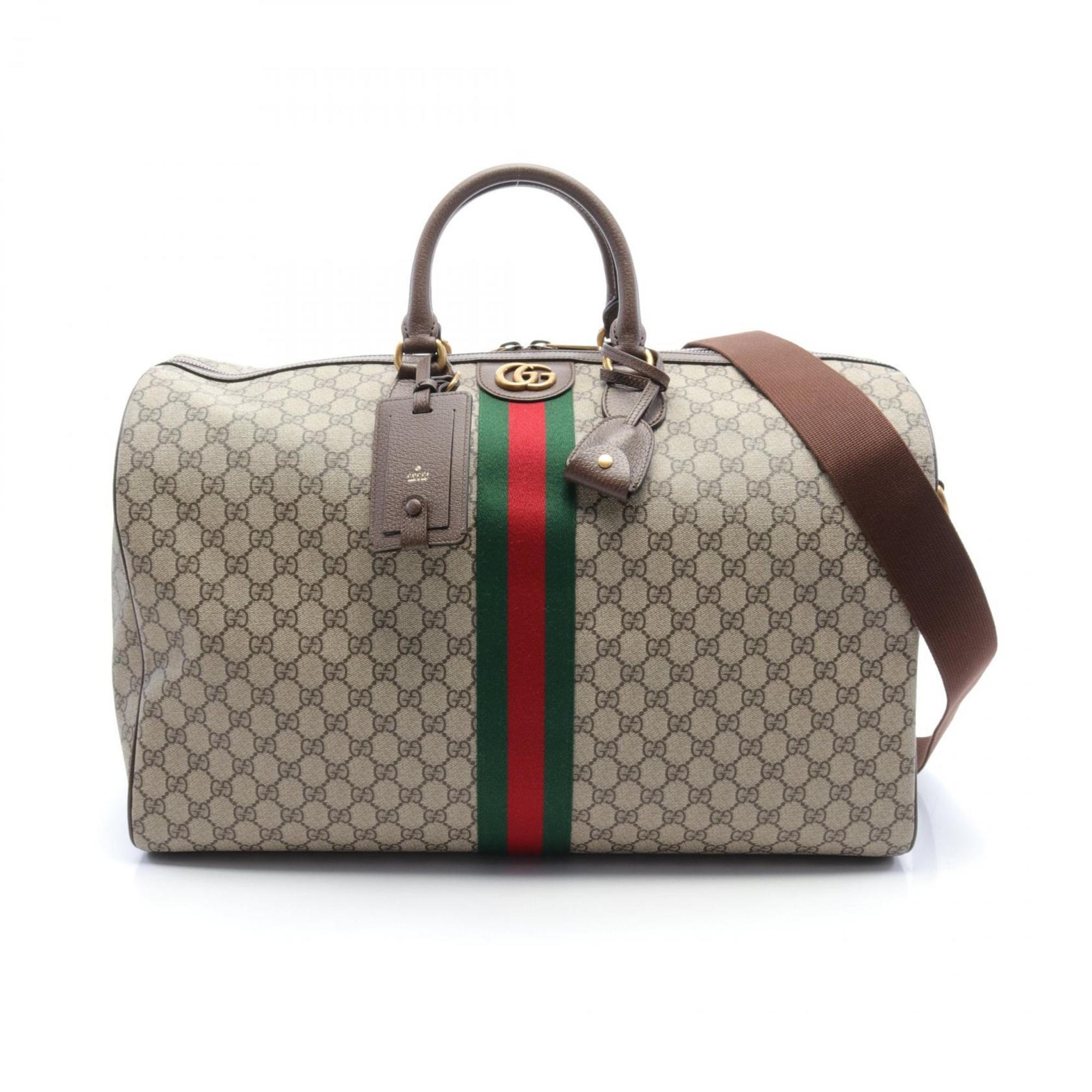 Gucci Beige Brown Multi-Color Pvc Coated Canvas Leather Boston Bag (Pre-Owned)