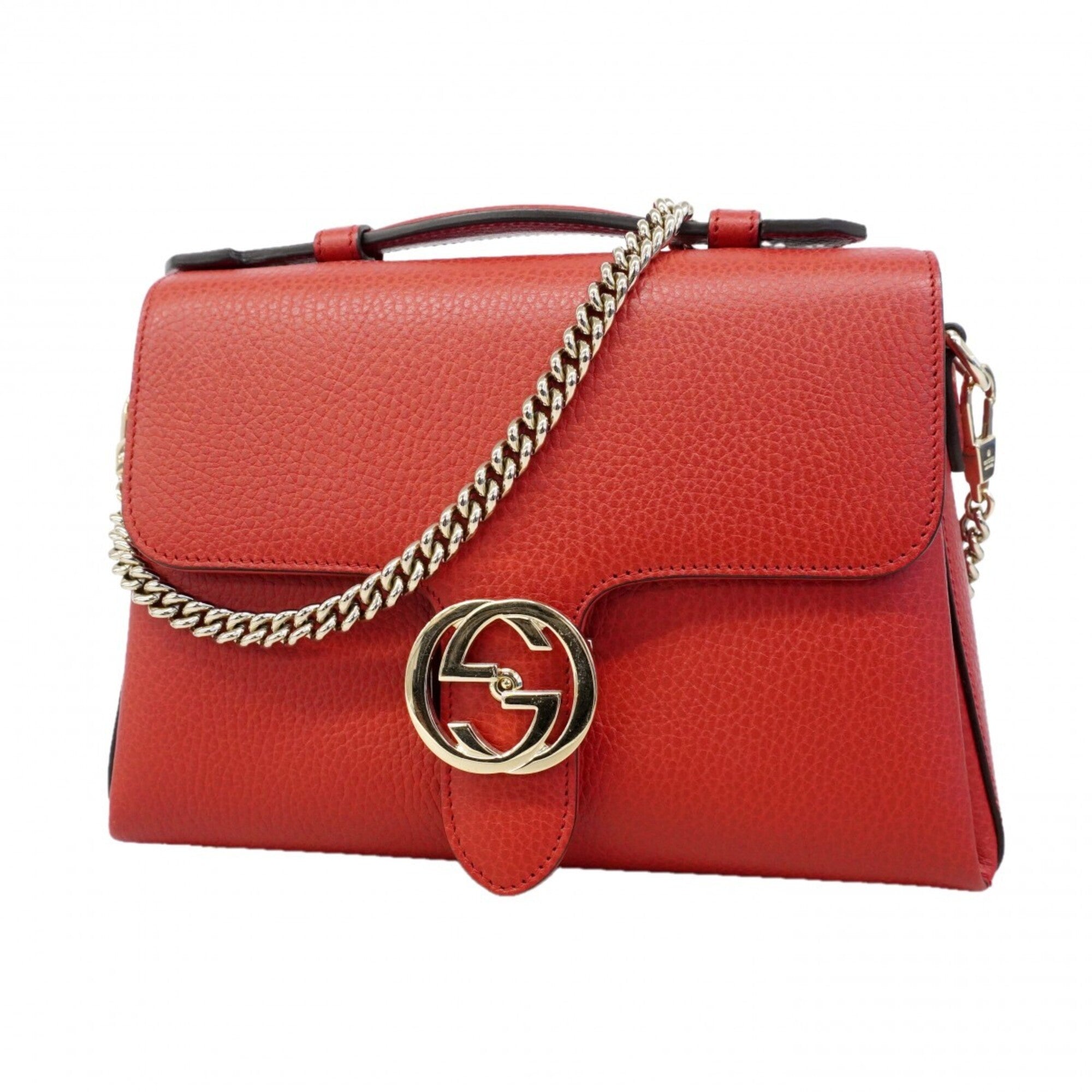 Gucci Red Color Leather Handbag (Pre-Owned)
