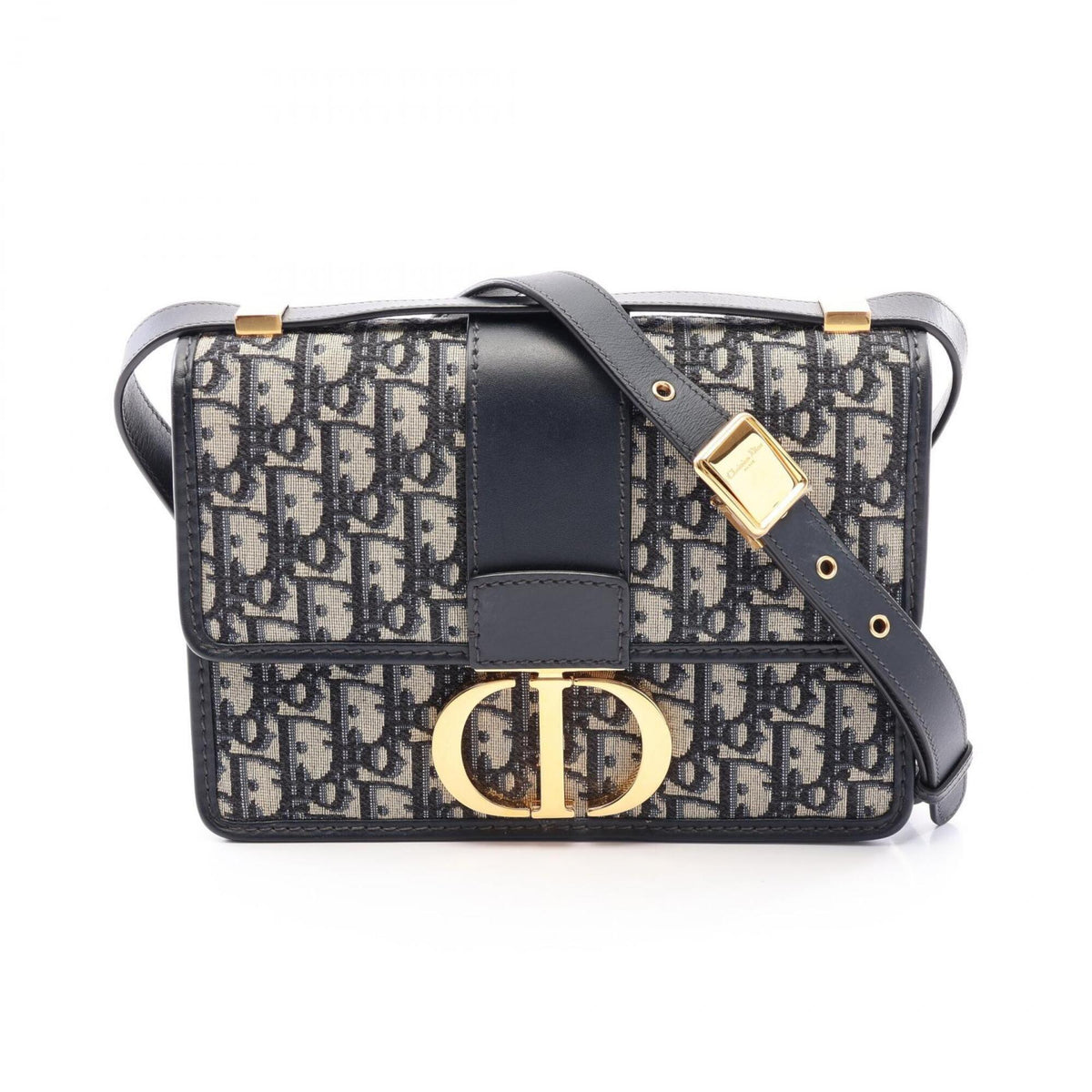 Christian Dior Beige Navy Canvas Leather Shoulder Bag (Pre-Owned)