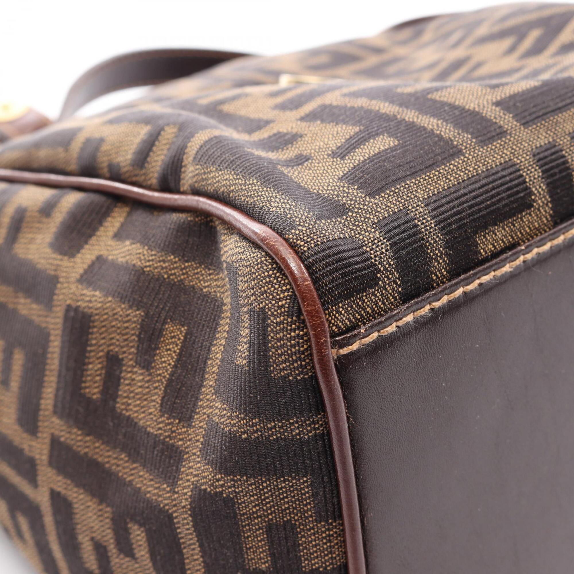 Fendi Zucca Brown Canvas Leather Handbag (Pre-Owned)