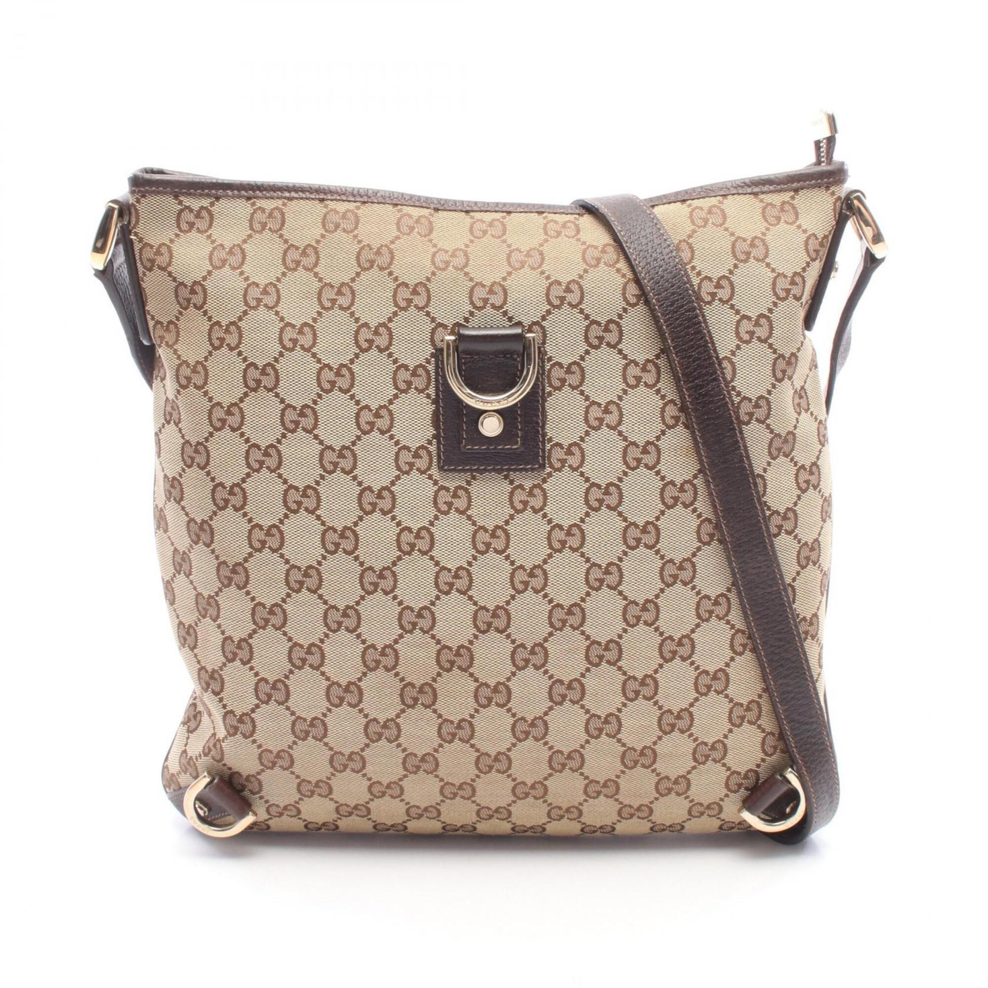Gucci Beige Brown Gg Canvas Leather Handbag Shoulder Bag (Pre-Owned)