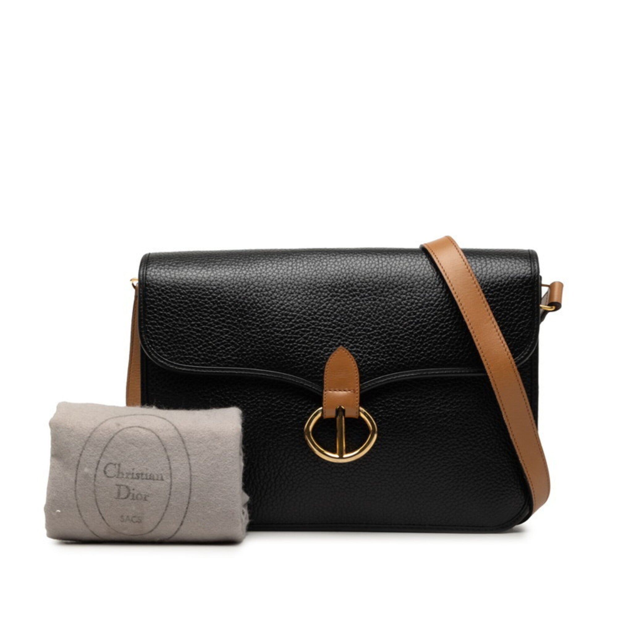 Christian Dior Black Brown Leather Shoulder Bag (Pre-Owned)