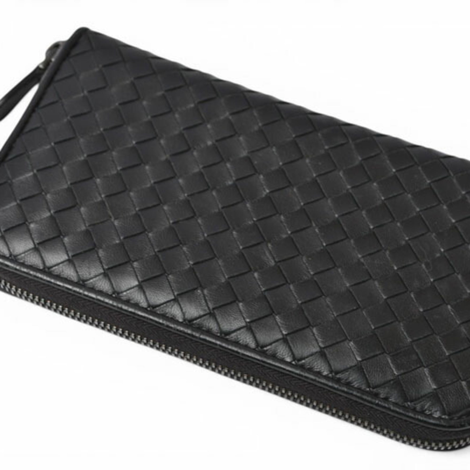 Bottega Veneta Intrecciato Black Leather Long Wallet (Bi-Fold) (Pre-Owned)