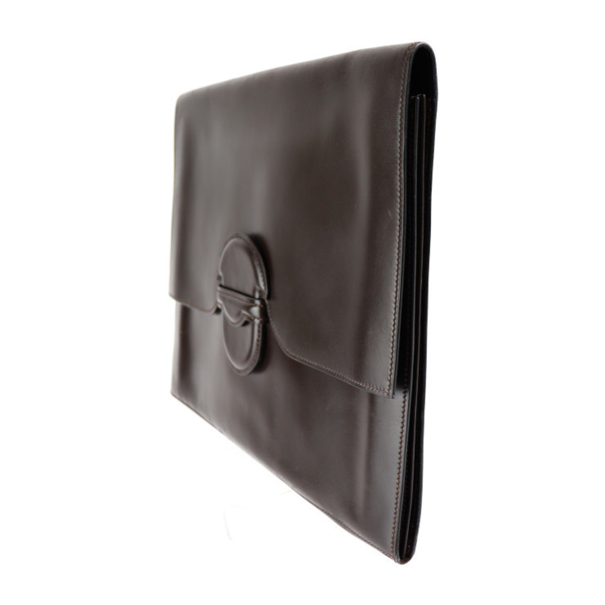 Hermes Dark Brown Box Calf Leather Clutch Bag Handbag (Pre-Owned)