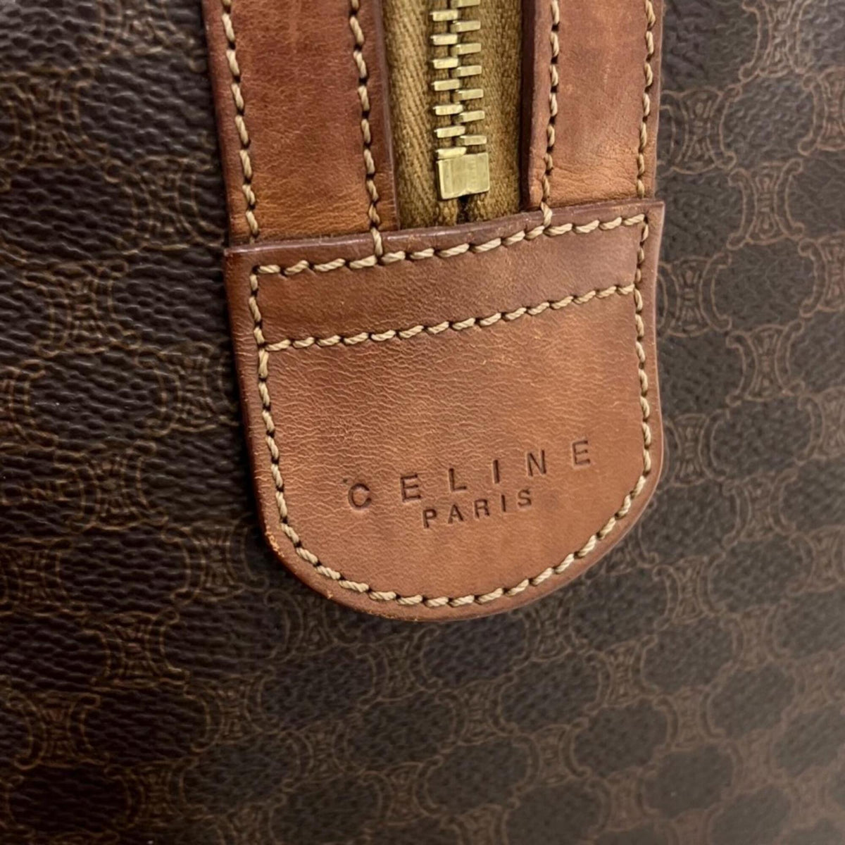 Celine Brown Coated Canvas Leather Boston Bag Handbag (Pre-Owned)