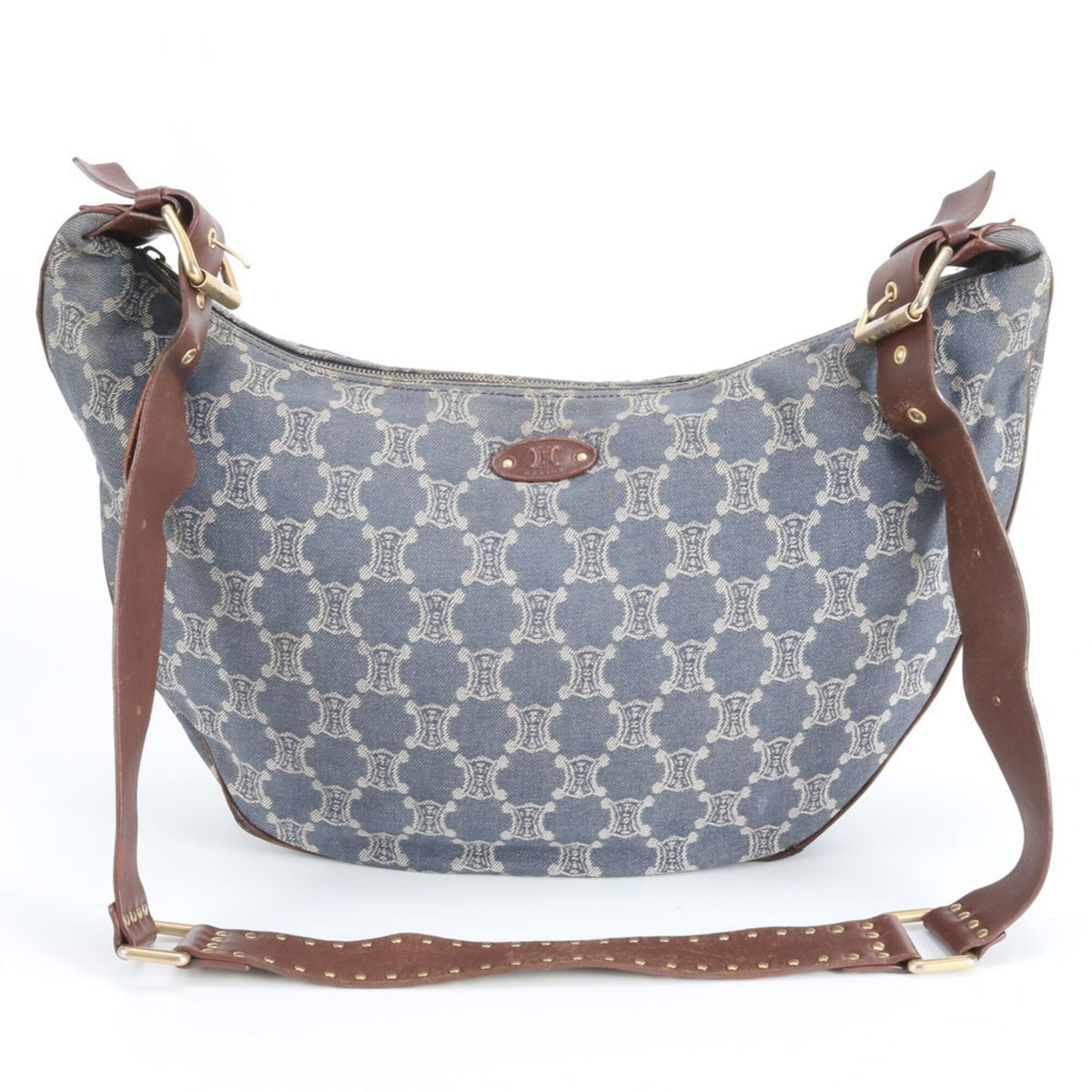 Celine Blue Leather Canvas Crossbody Bag Shoulder Bag (Pre-Owned)