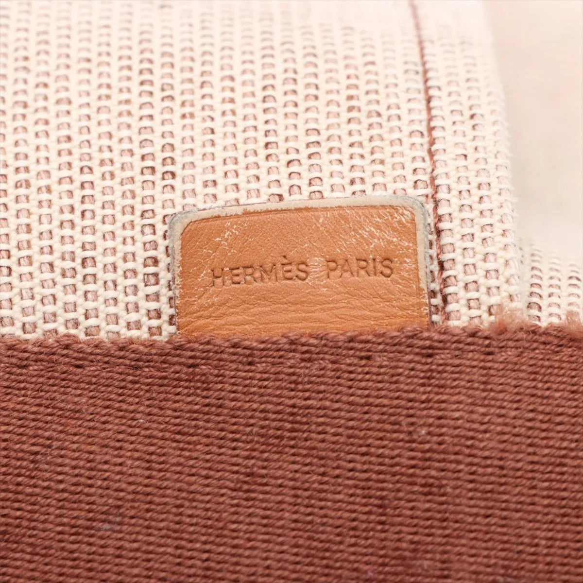 Hermes Beige Leather Canvas Handbag (Pre-Owned)