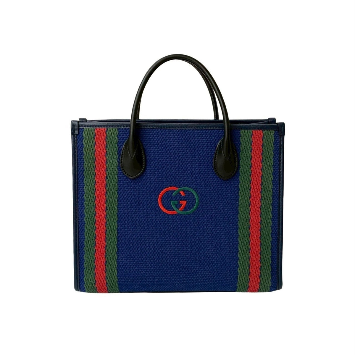 Gucci Black Blue Green Navy Red Color Canvas Handbag Tote Bag (Pre-Owned)