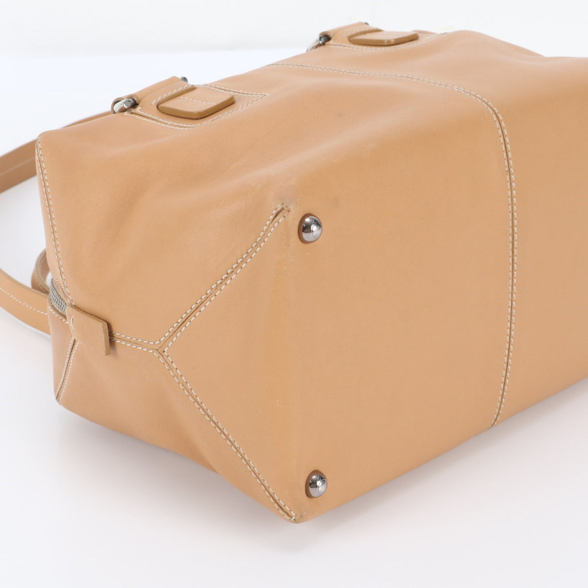 Tod's Beige Leather Boston Bag Crossbody Bag Handbag Shoulder Bag Tote Bag (Pre-Owned)