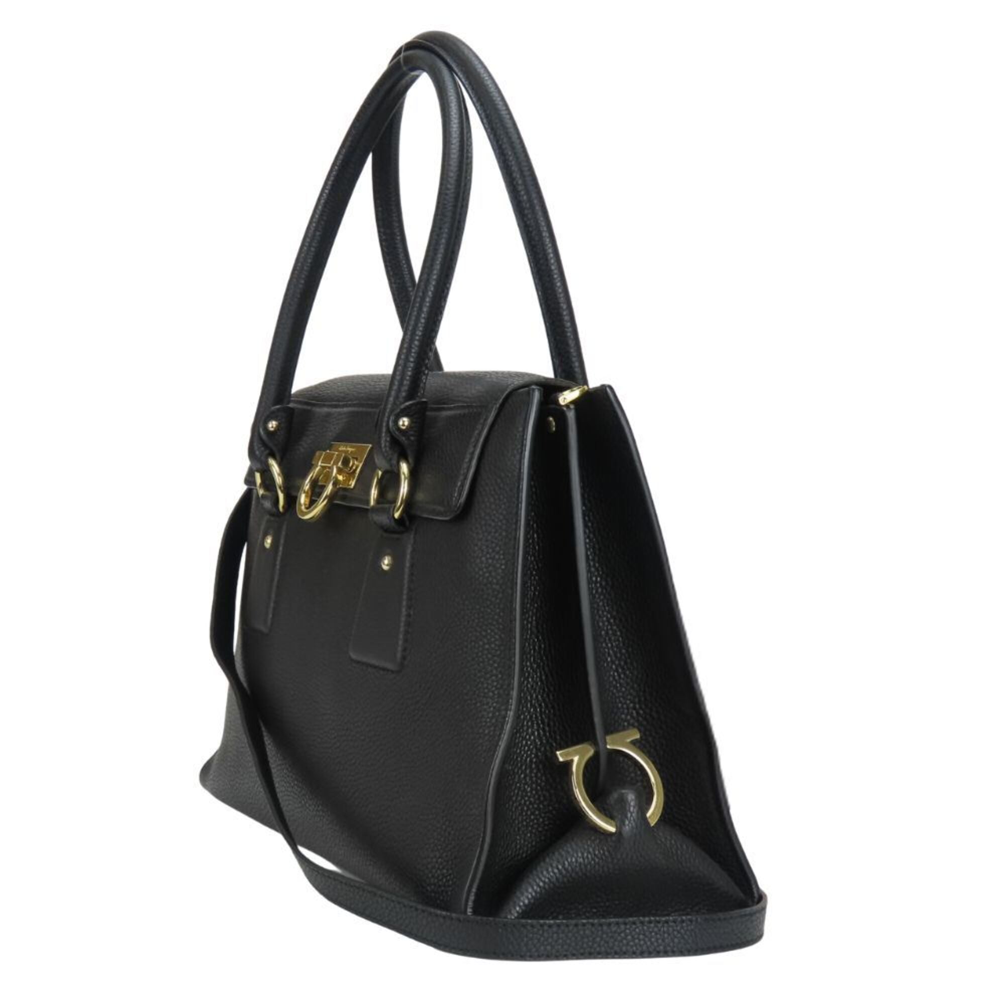 Salvatore Ferragamo Gancini Black Leather Handbag Shoulder Bag (Pre-Owned)