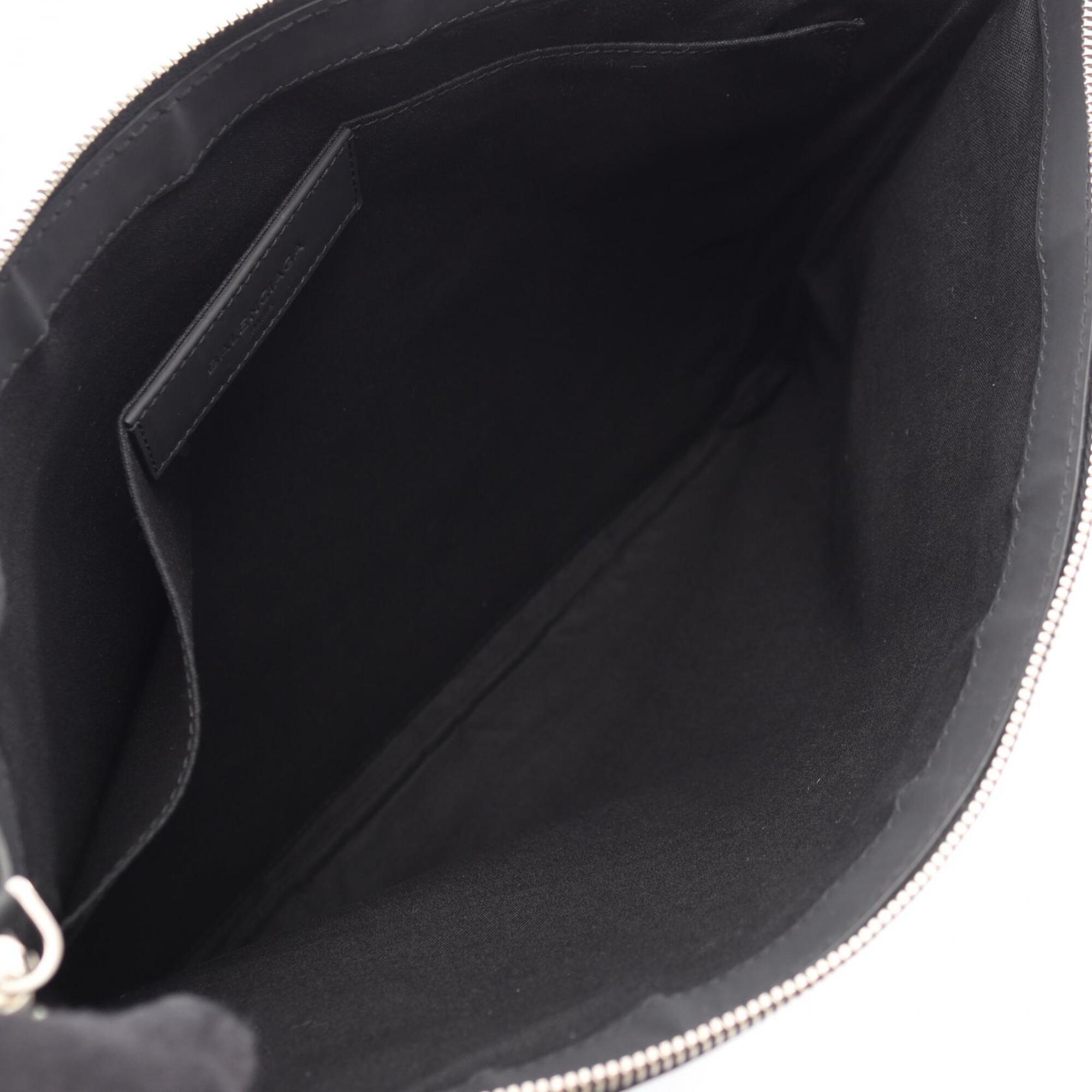 Balenciaga Black Navy Canvas Leather Clutch Bag Handbag (Pre-Owned)