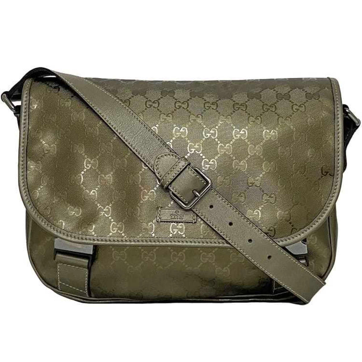 Gucci Green Khaki Coated Canvas Shoulder Bag (Pre-Owned)