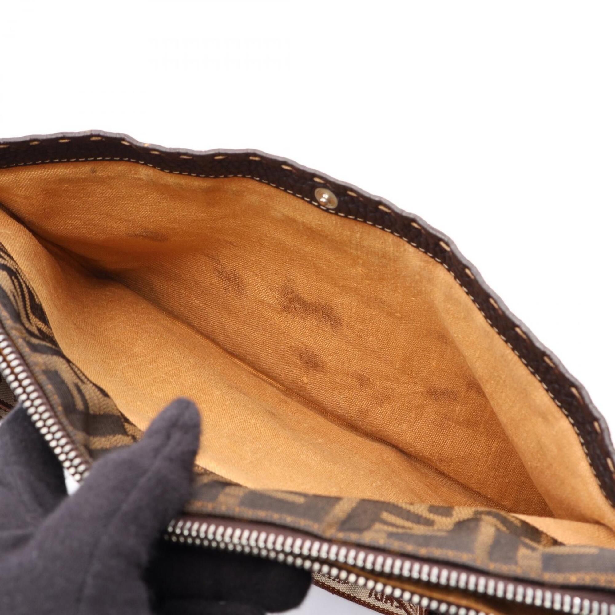 Fendi Brown Canvas Leather Handbag Shoulder Bag (Pre-Owned)