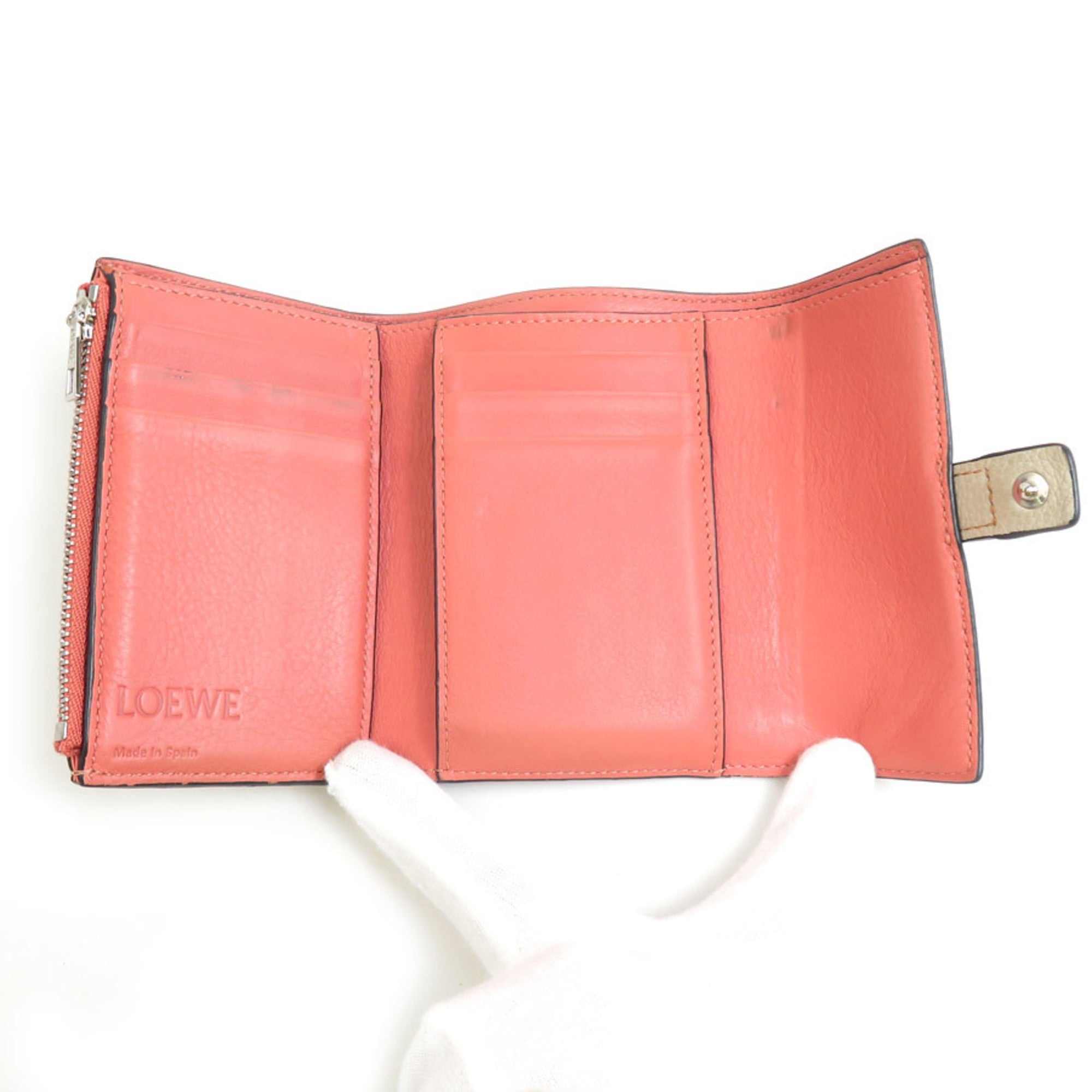 Loewe Brown Grayish Pink Leather Wallet (Tri-Fold) (Pre-Owned)