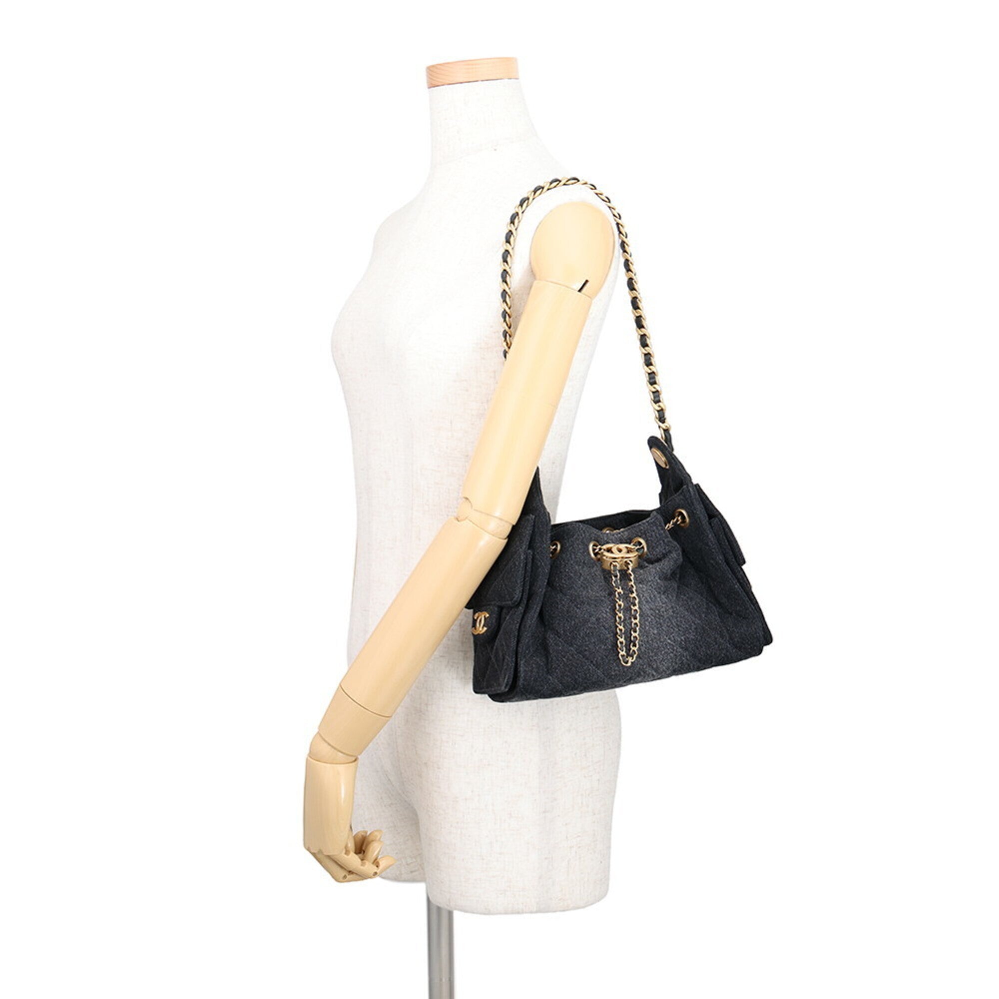 Chanel Black Denim Handbag Shoulder Bag (Pre-Owned)