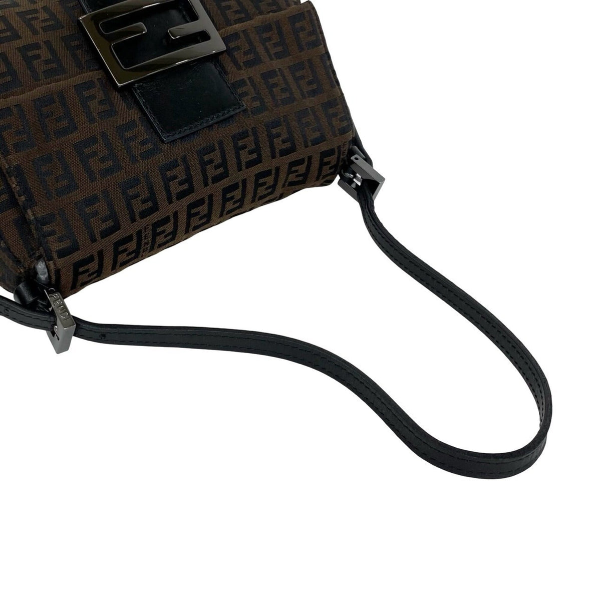 Fendi Black Brown Canvas Leather Handbag Shoulder Bag (Pre-Owned)