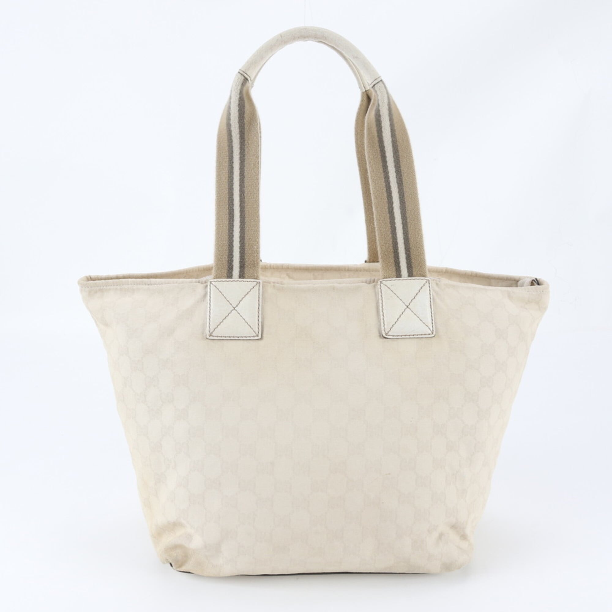 Gucci Beige White Gg Canvas Handbag Tote Bag (Pre-Owned)