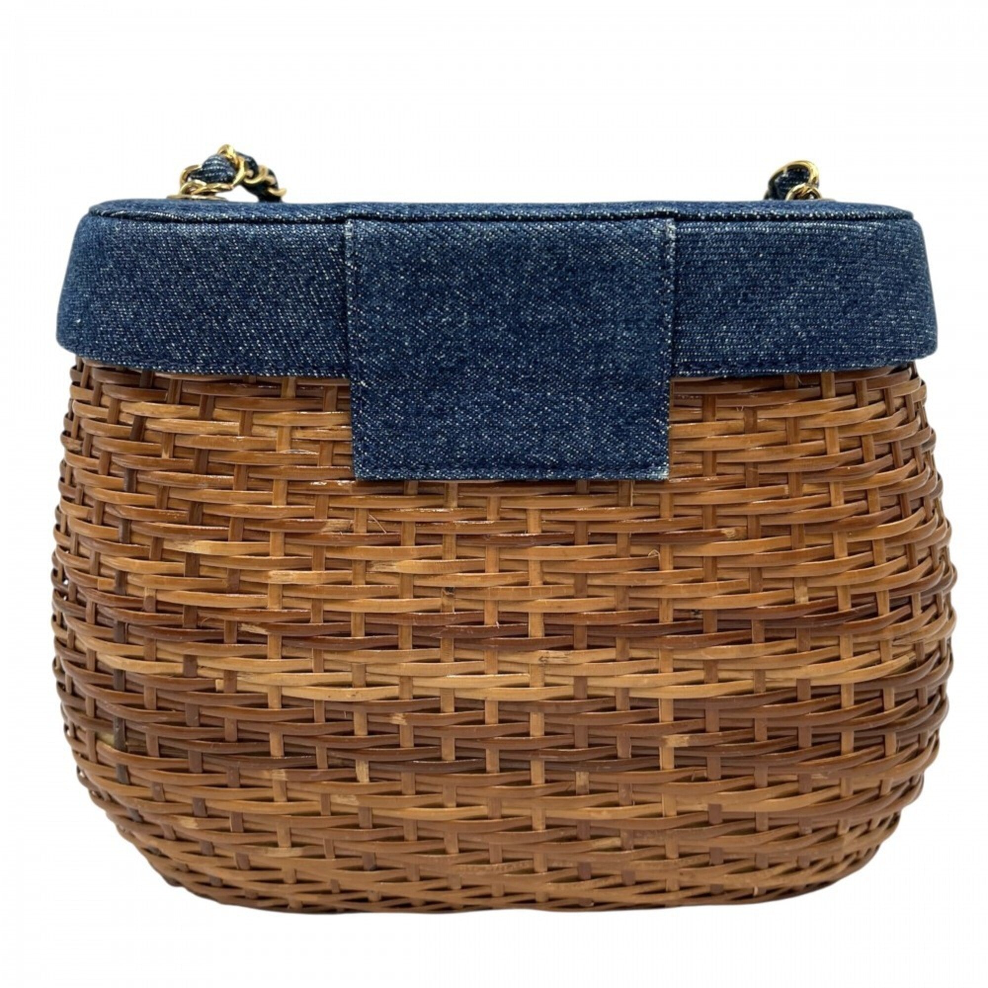 Chanel Blue Brown Straw Denim Shoulder Bag (Pre-Owned)
