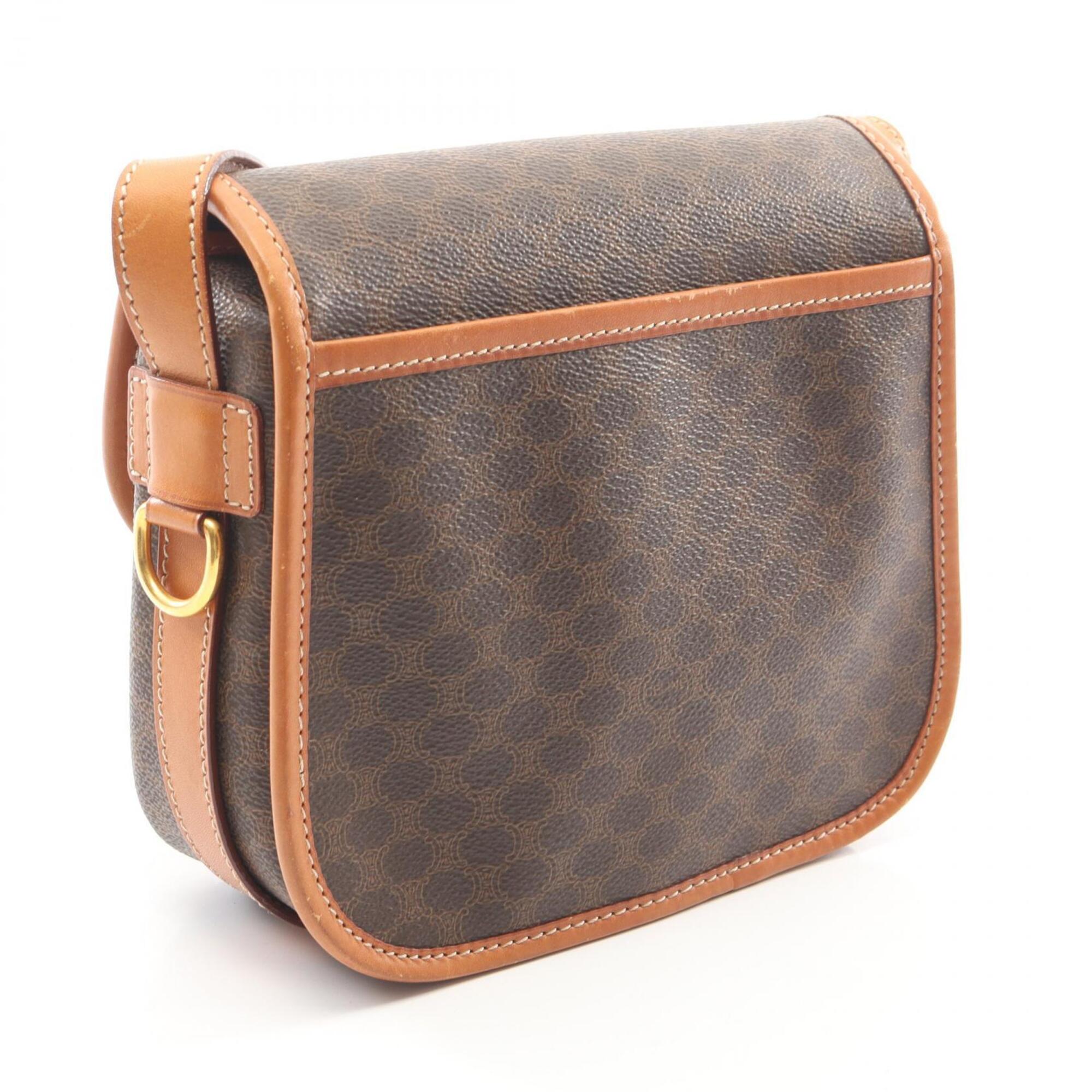Celine Brown Coated Canvas Leather Handbag Shoulder Bag (Pre-Owned)