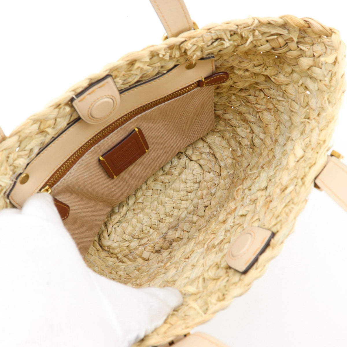Coach Beige Straw Leather Tote Bag (Pre-Owned)