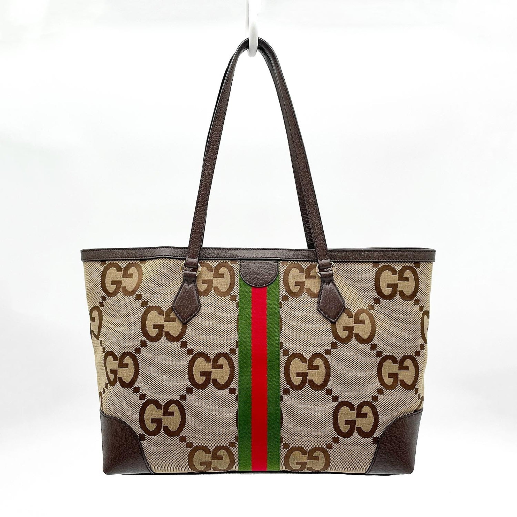 Gucci Brown Canvas Leather Tote Bag (Pre-Owned)