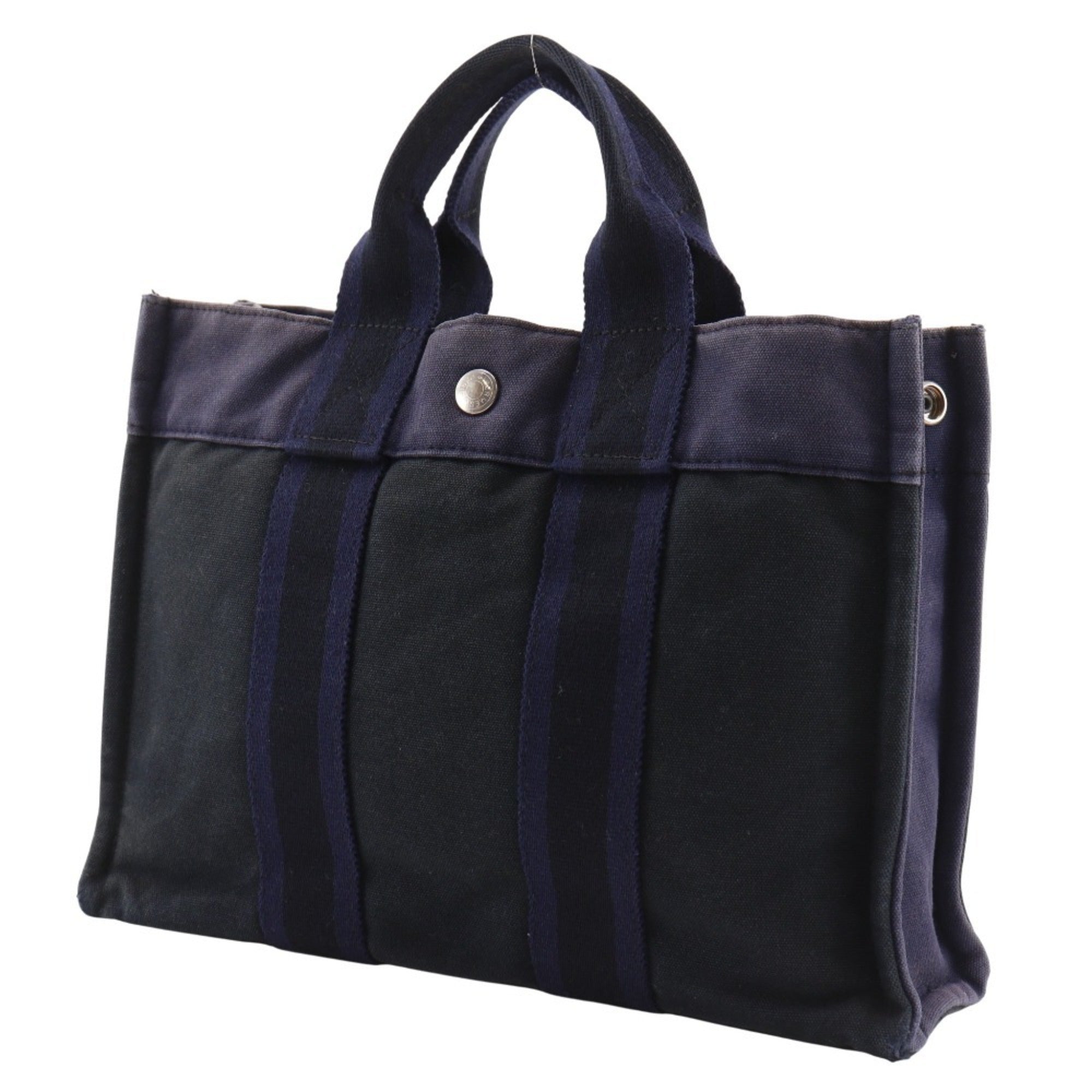 Hermes Black Navy Cotton Canvas Handbag (Pre-Owned)