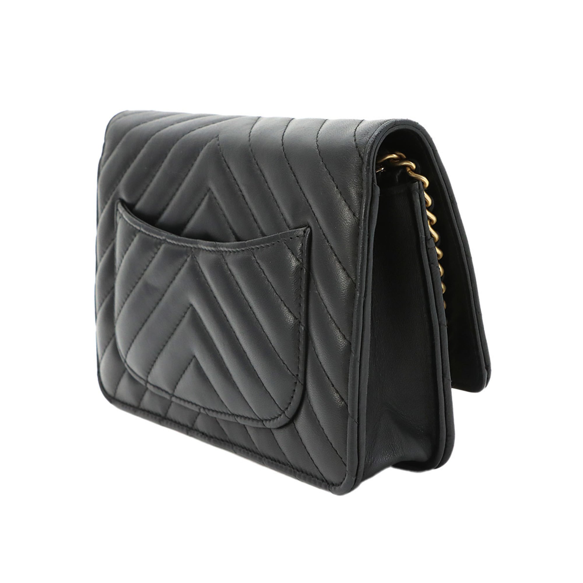 Chanel Black Leather Chain/Shoulder Wallet (Pre-Owned)