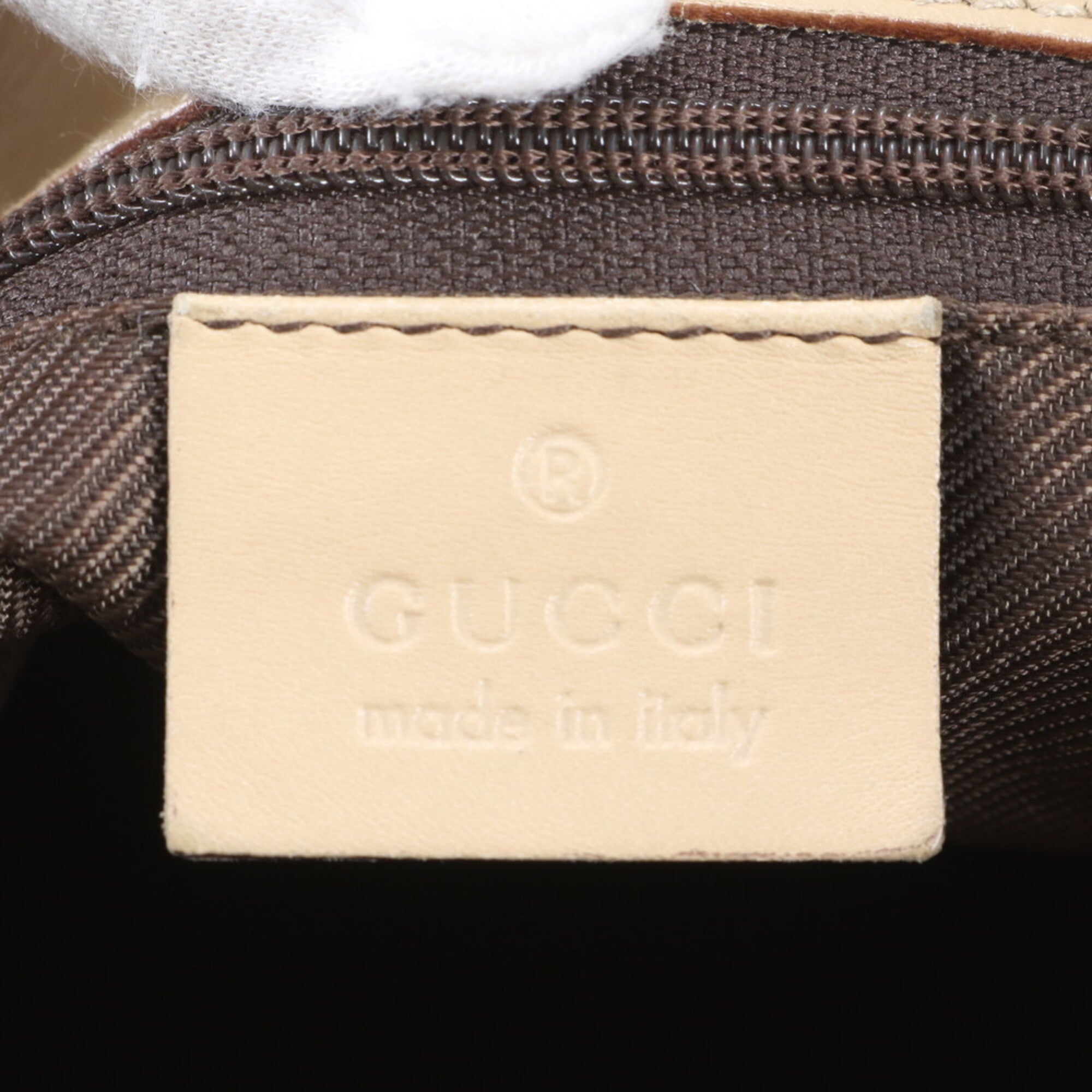 Gucci Beige Red Color Leather Canvas Handbag (Pre-Owned)