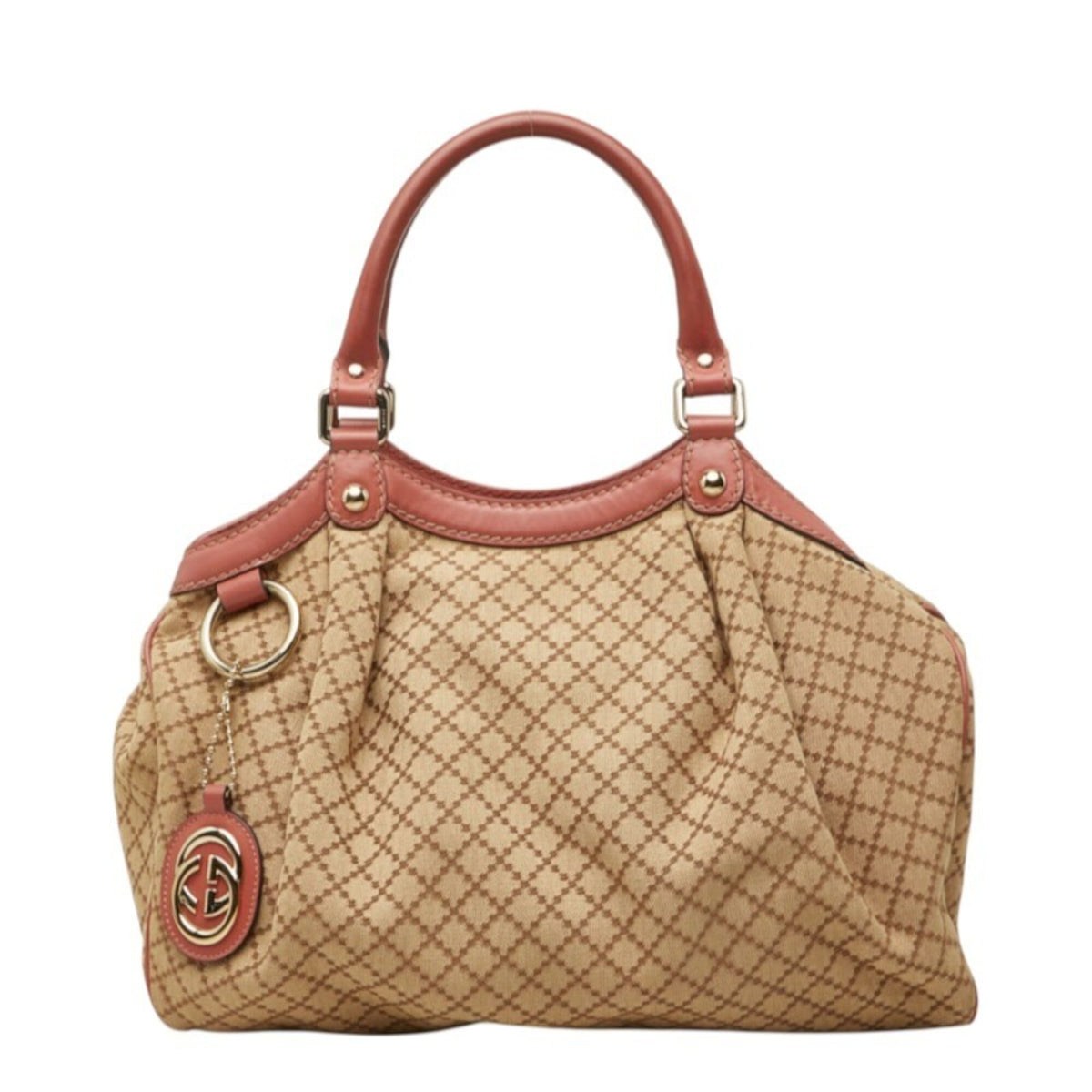 Gucci Beige Pink Canvas Leather Handbag (Pre-Owned)
