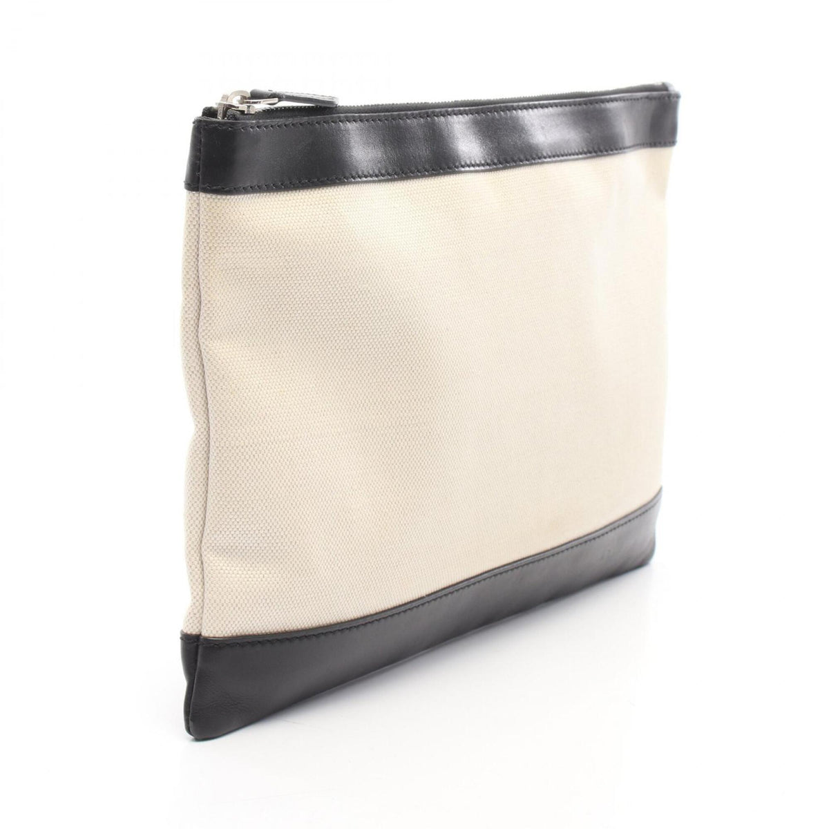 Balenciaga Black Ivory Canvas Leather Clutch Bag Handbag (Pre-Owned)