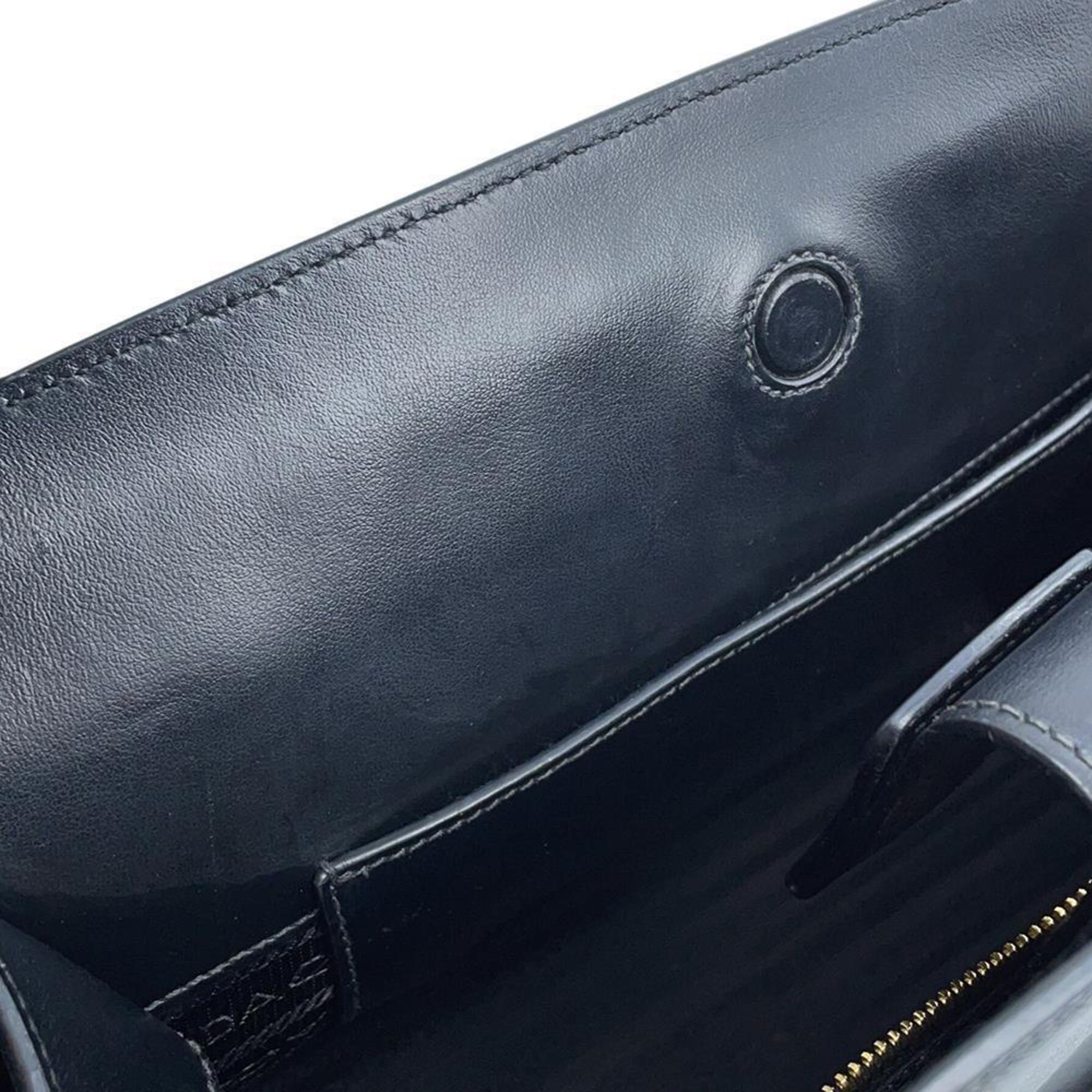 Prada Black Leather Shoulder Bag Tote Bag (Pre-Owned)