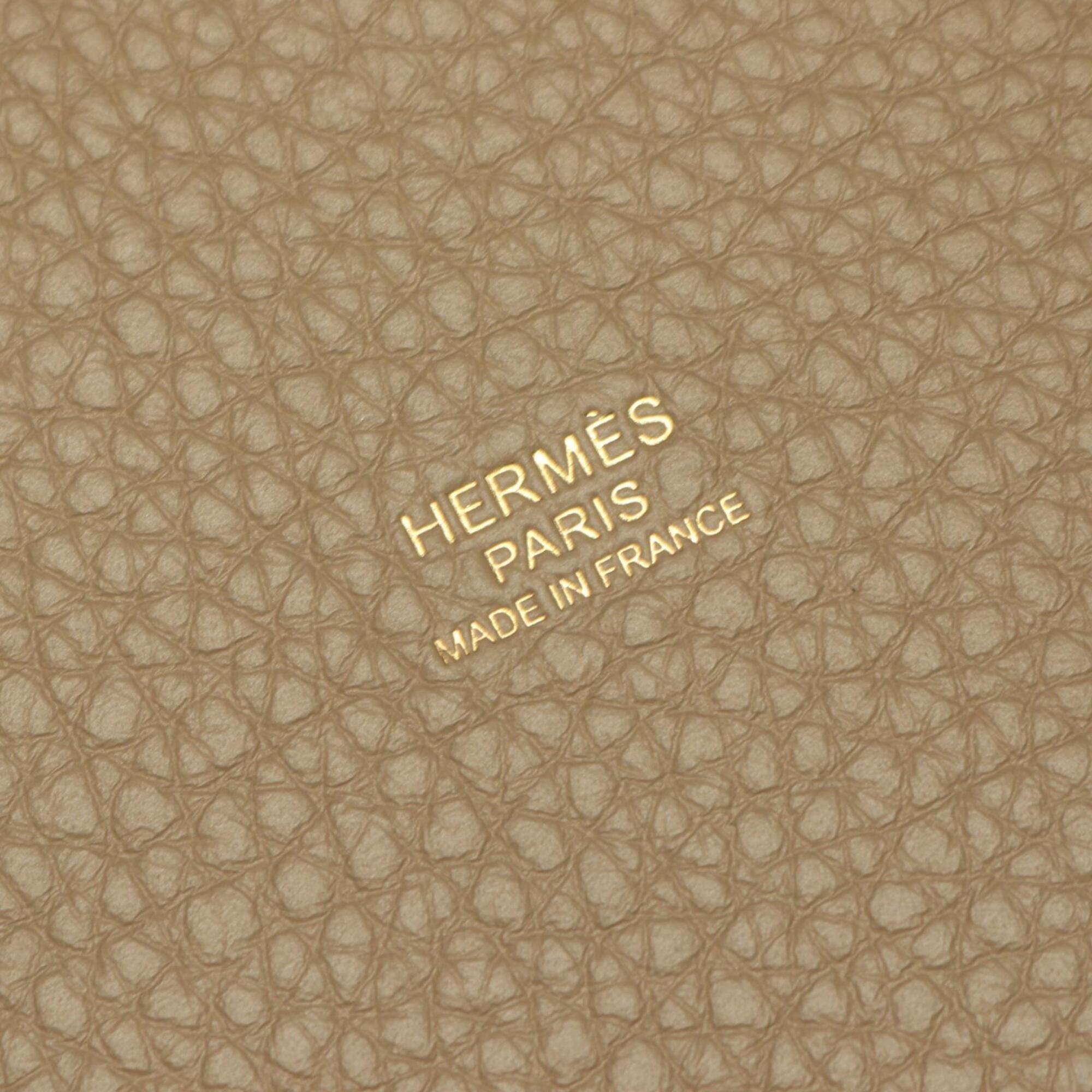 Hermes Beige Black Brown Taurillon Clemence Leather Handbag (Pre-Owned)