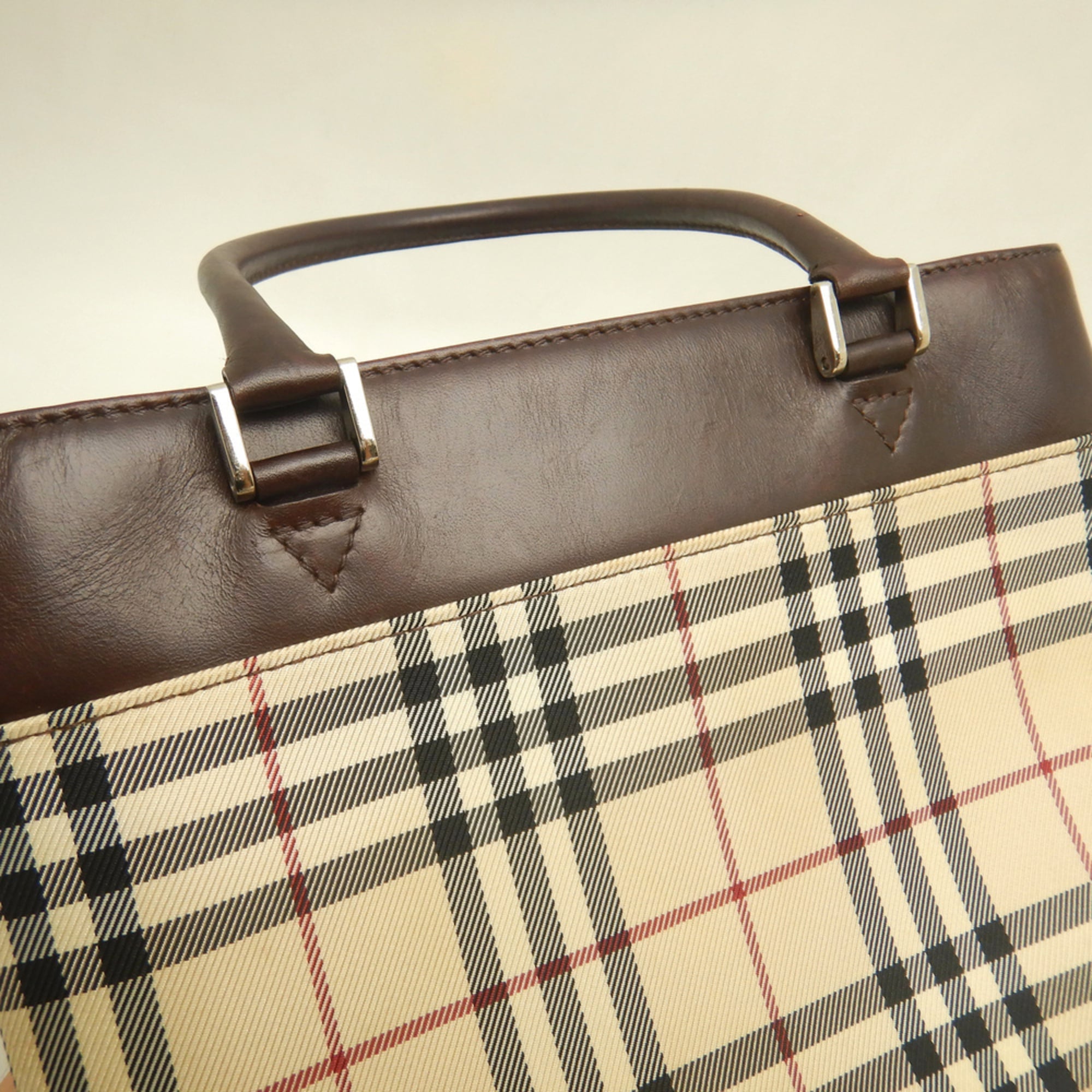 Burberry Beige Brown Canvas Leather Handbag (Pre-Owned)