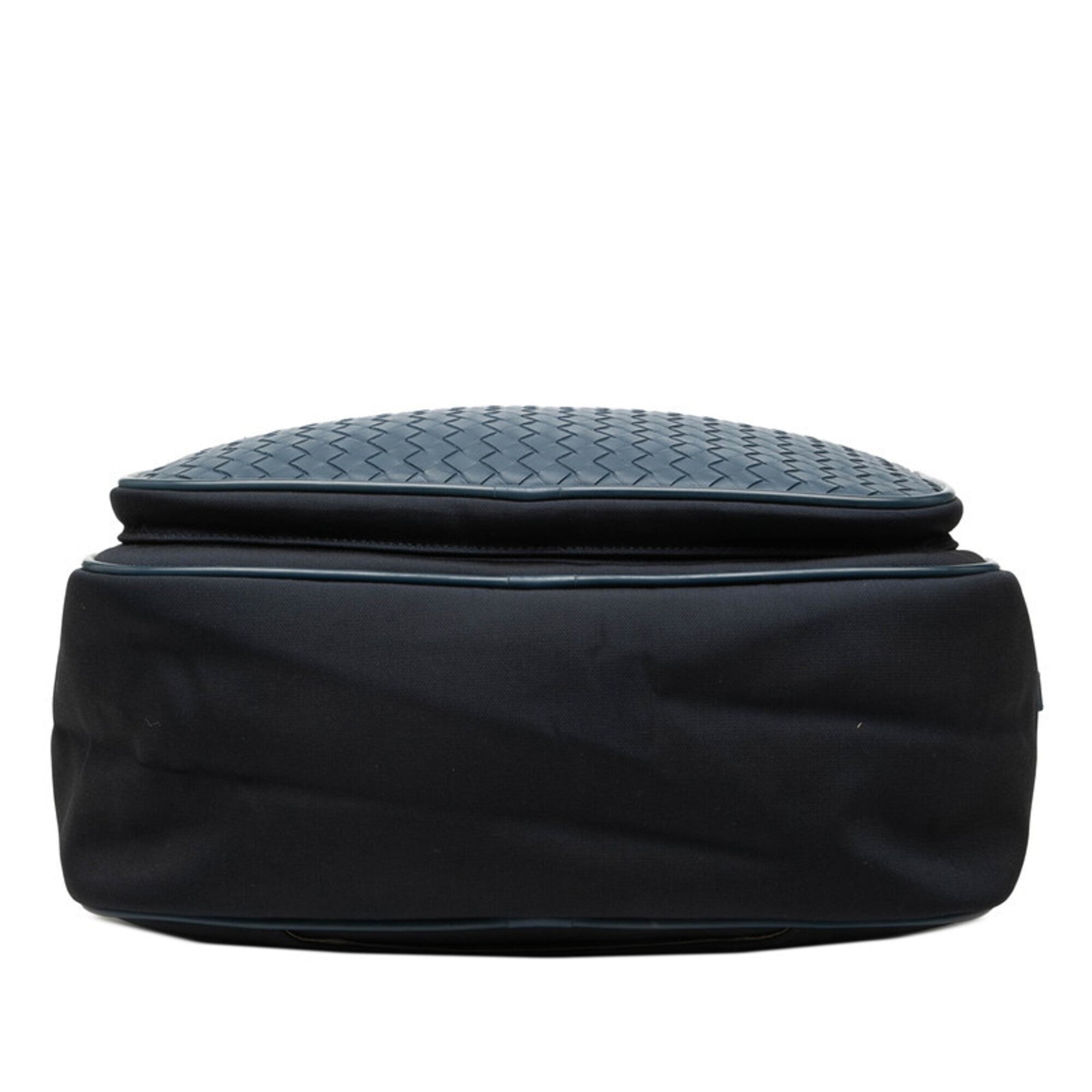 Bottega Veneta Navy Leather Canvas Handbag (Pre-Owned)