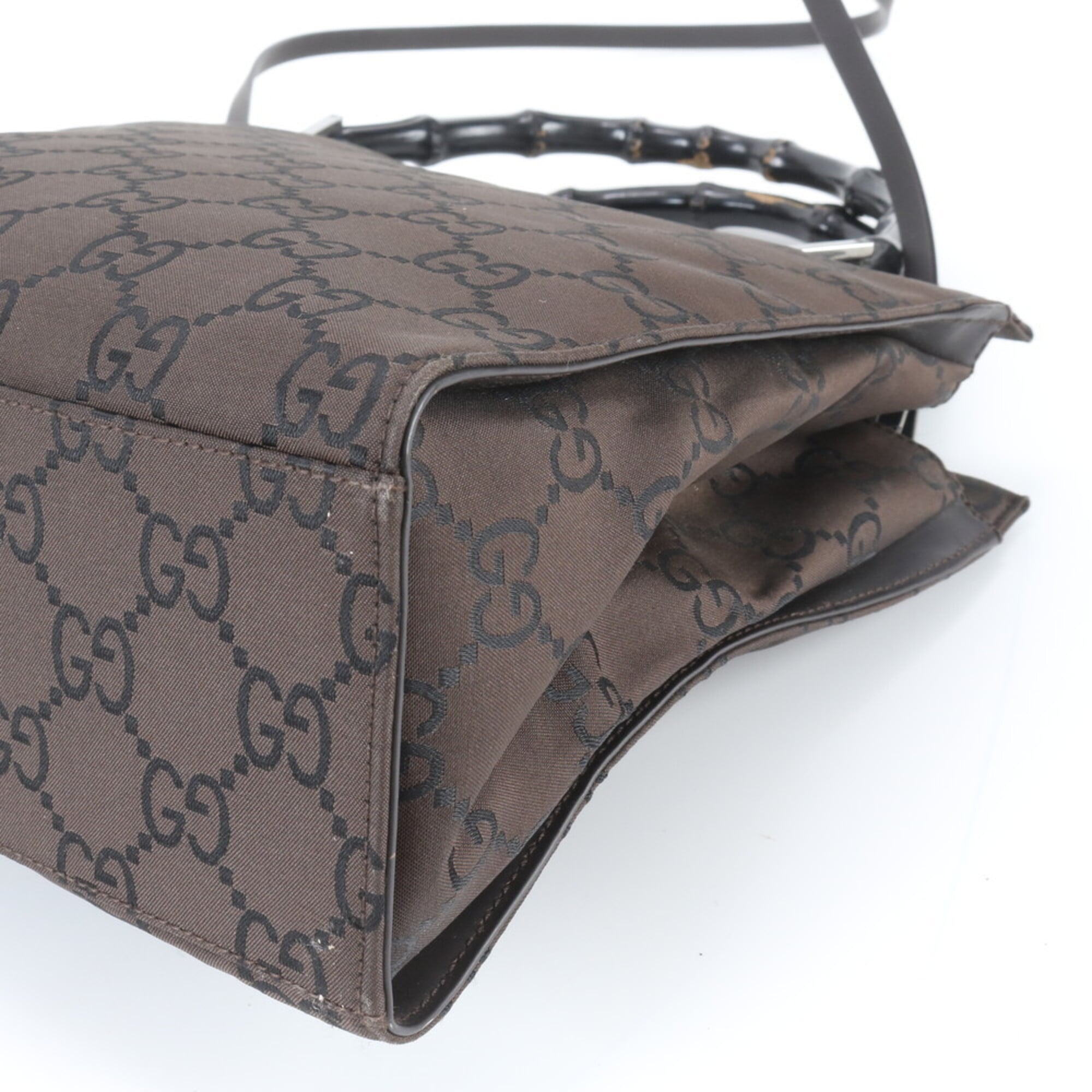 Gucci Bamboo Black Dark Brown Leather Nylon Handbag Shoulder Bag (Pre-Owned)