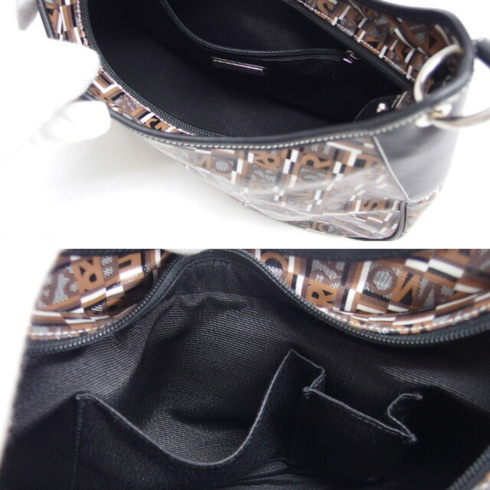 Salvatore Ferragamo Black Dark Brown Multi-Color Coated Canvas Leather Shoulder Bag (Pre-Owned)