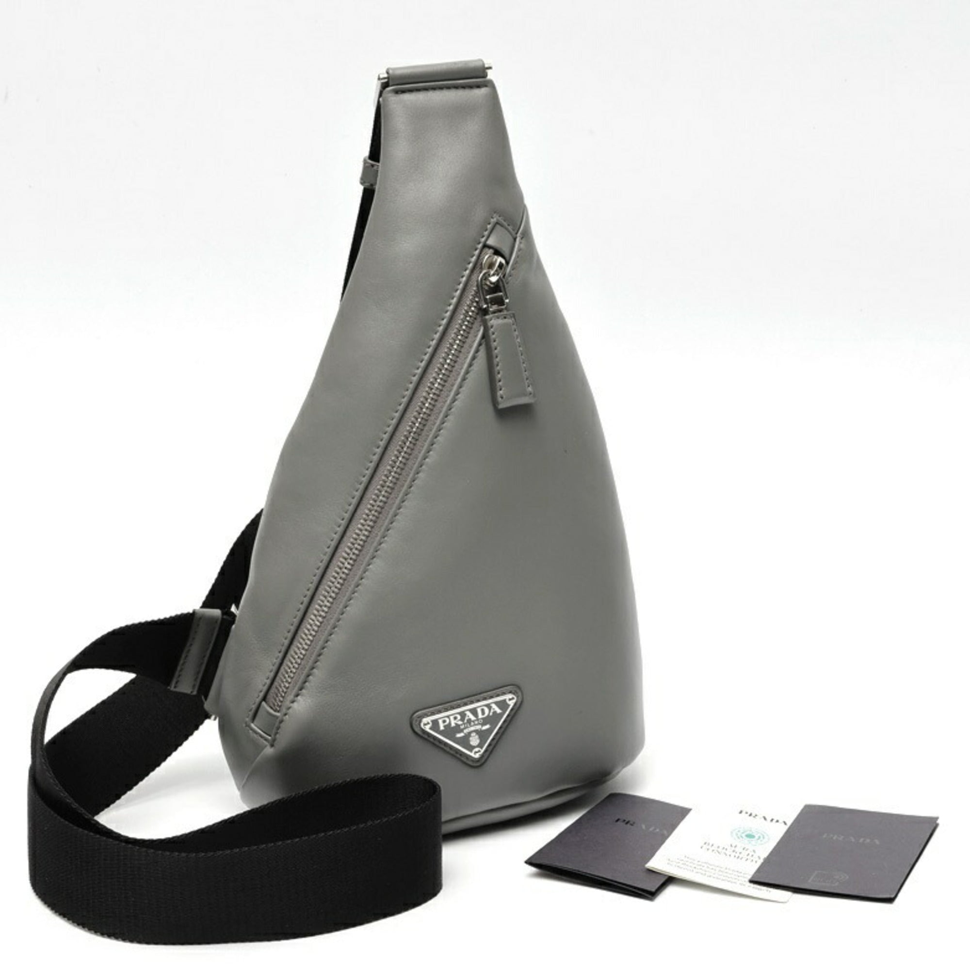 Prada Gray Leather Shoulder Bag Sling Bag (Pre-Owned)