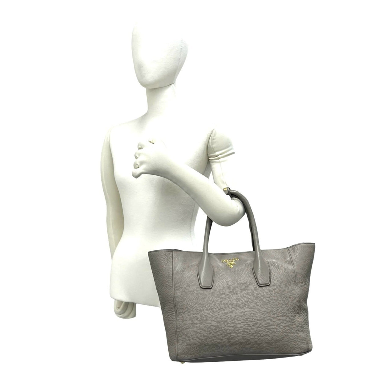 Prada Gray Leather Handbag Tote Bag (Pre-Owned)