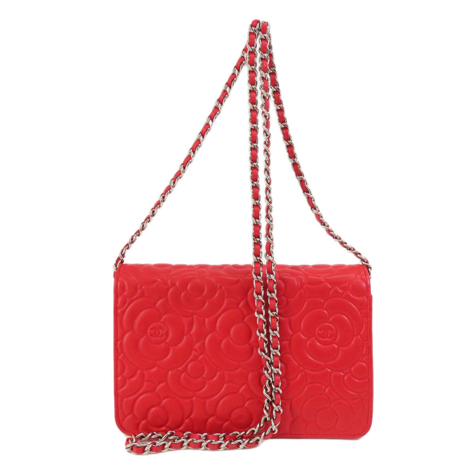 Chanel Red Color Leather Chain/Shoulder Wallet (Pre-Owned)