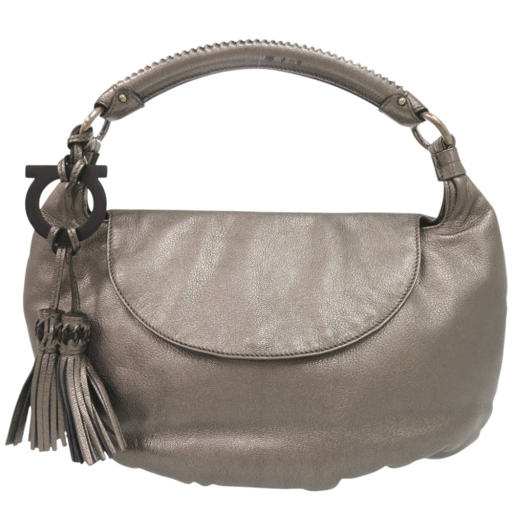 Salvatore Ferragamo Metallic Gray Leather Handbag Shoulder Bag (Pre-Owned)