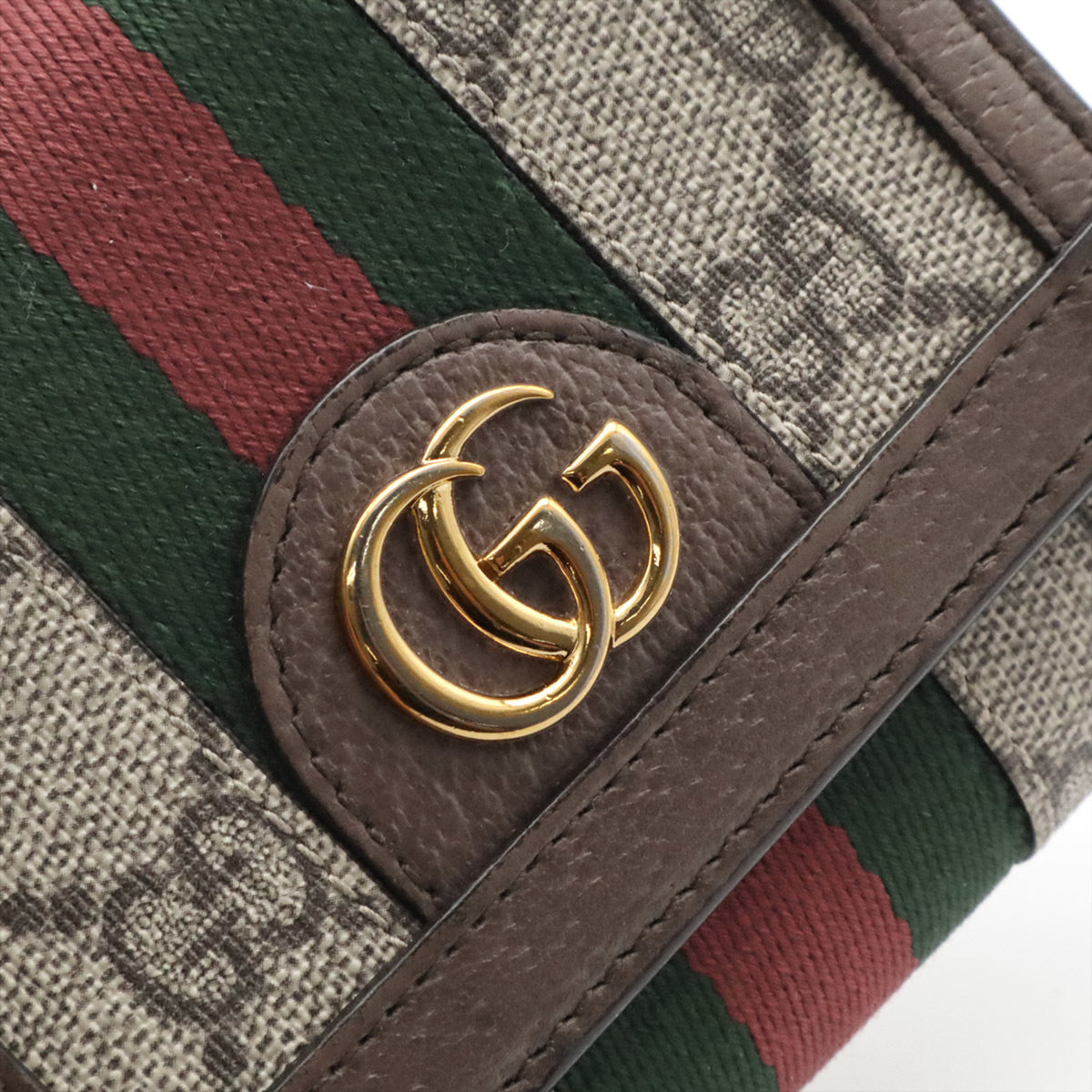 Gucci Beige Brown Green Red Color Gg Supreme Canvas Leather Wallet (Bi-Fold) (Pre-Owned)
