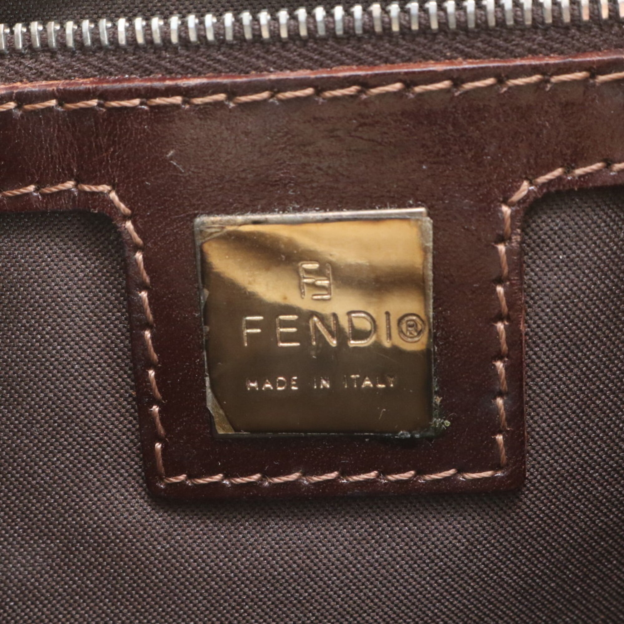 Fendi Brown White Leather Canvas Handbag Shoulder Bag (Pre-Owned)