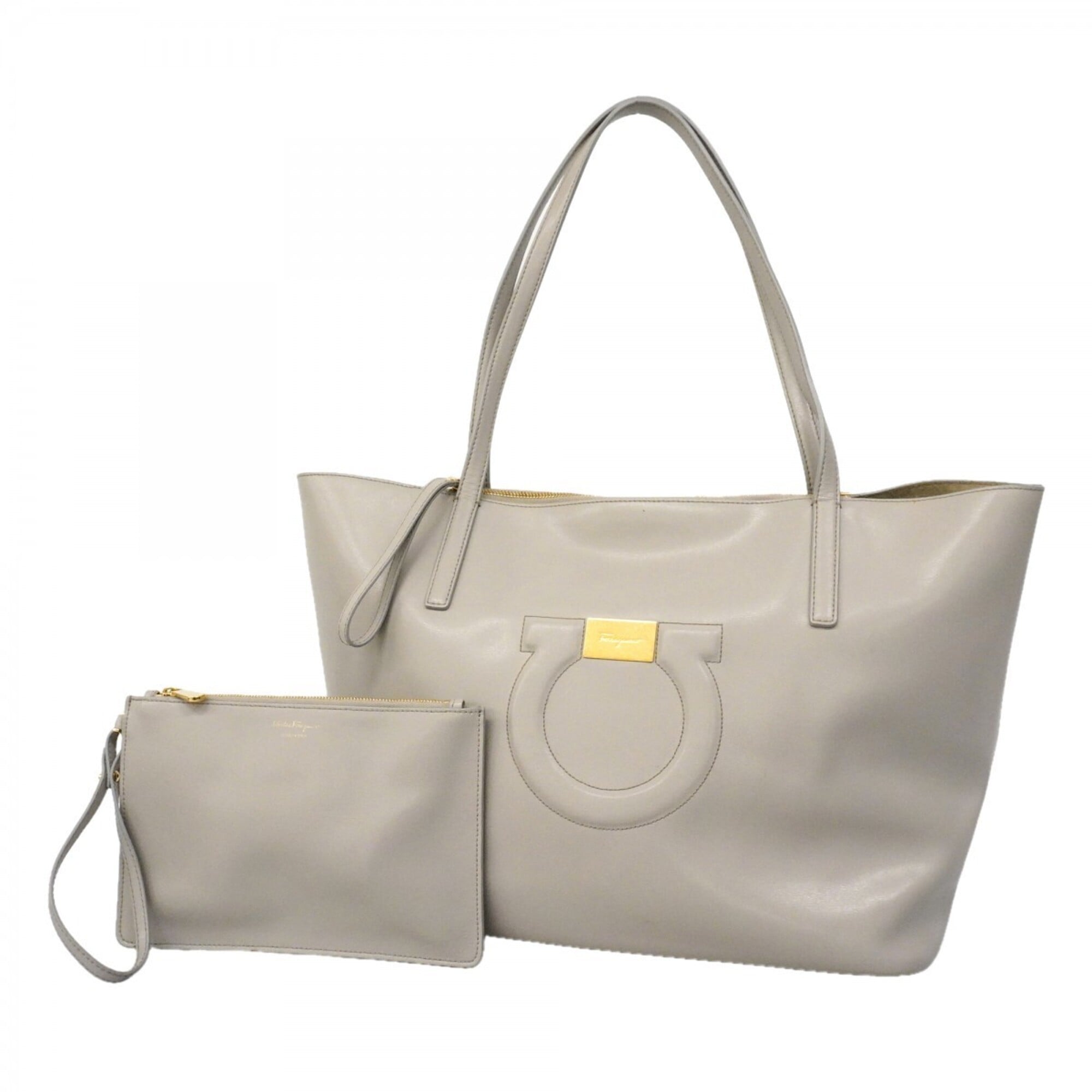 Salvatore Ferragamo Gray Leather Tote Bag (Pre-Owned)