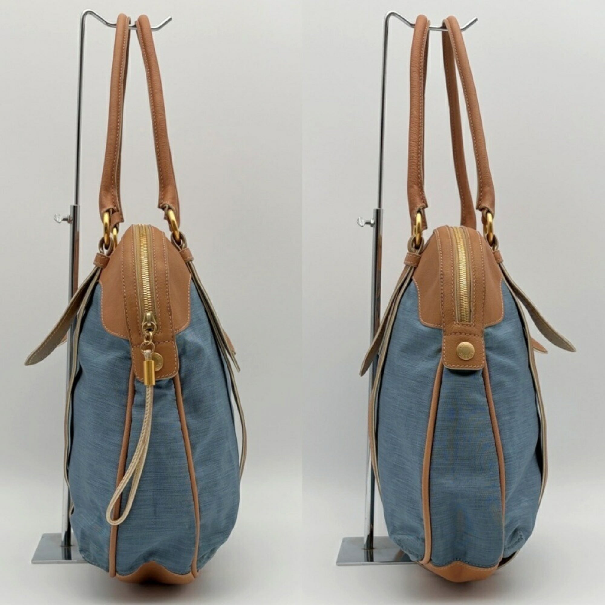 Loewe Beige Blue Nylon Leather Boston Bag Tote Bag (Pre-Owned)
