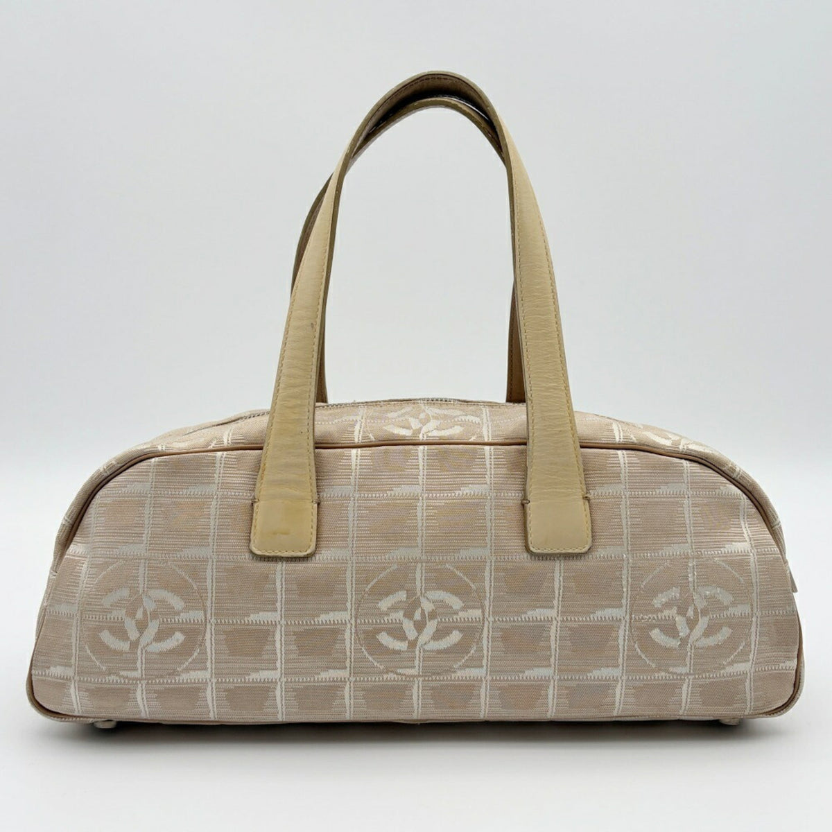 Chanel New Travel Line Beige Nylon Jacquard Leather Boston Bag (Pre-Owned)
