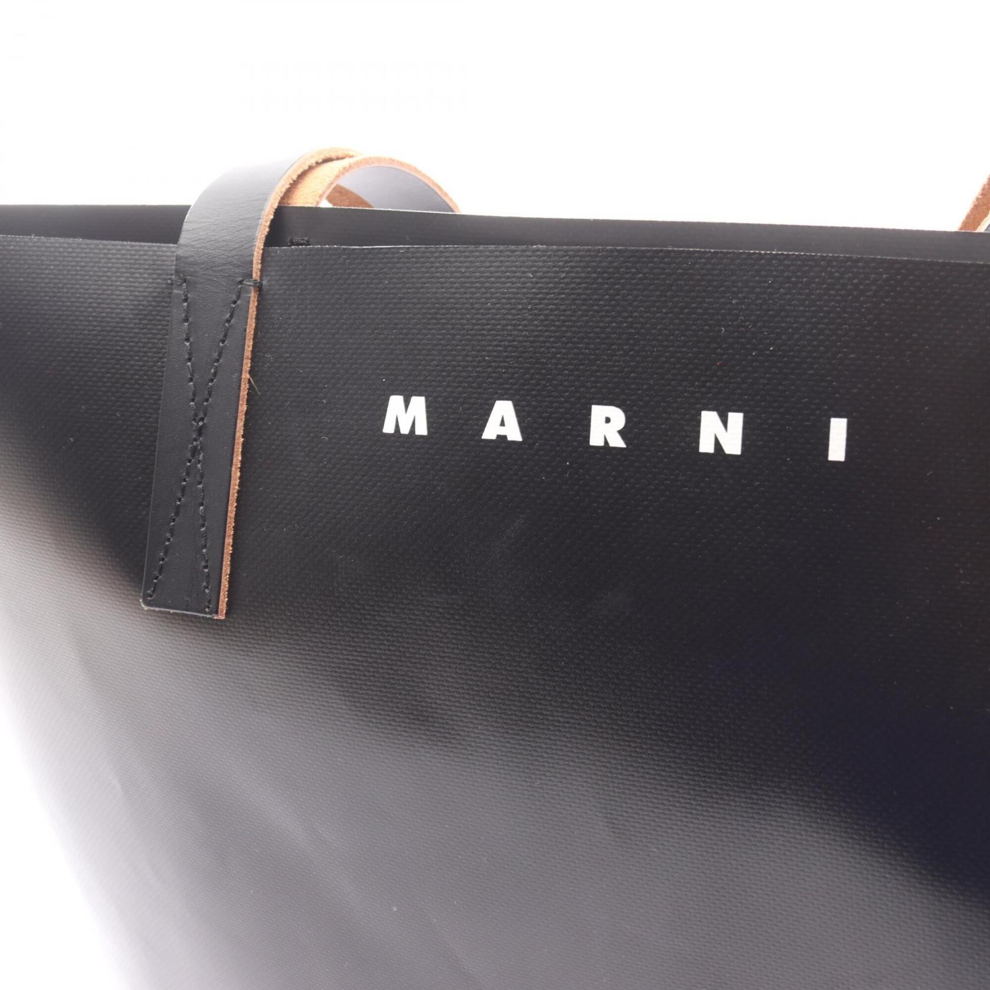 Marni Beige Black Coated Canvas Pvc Leather Handbag Tote Bag (Pre-Owned)