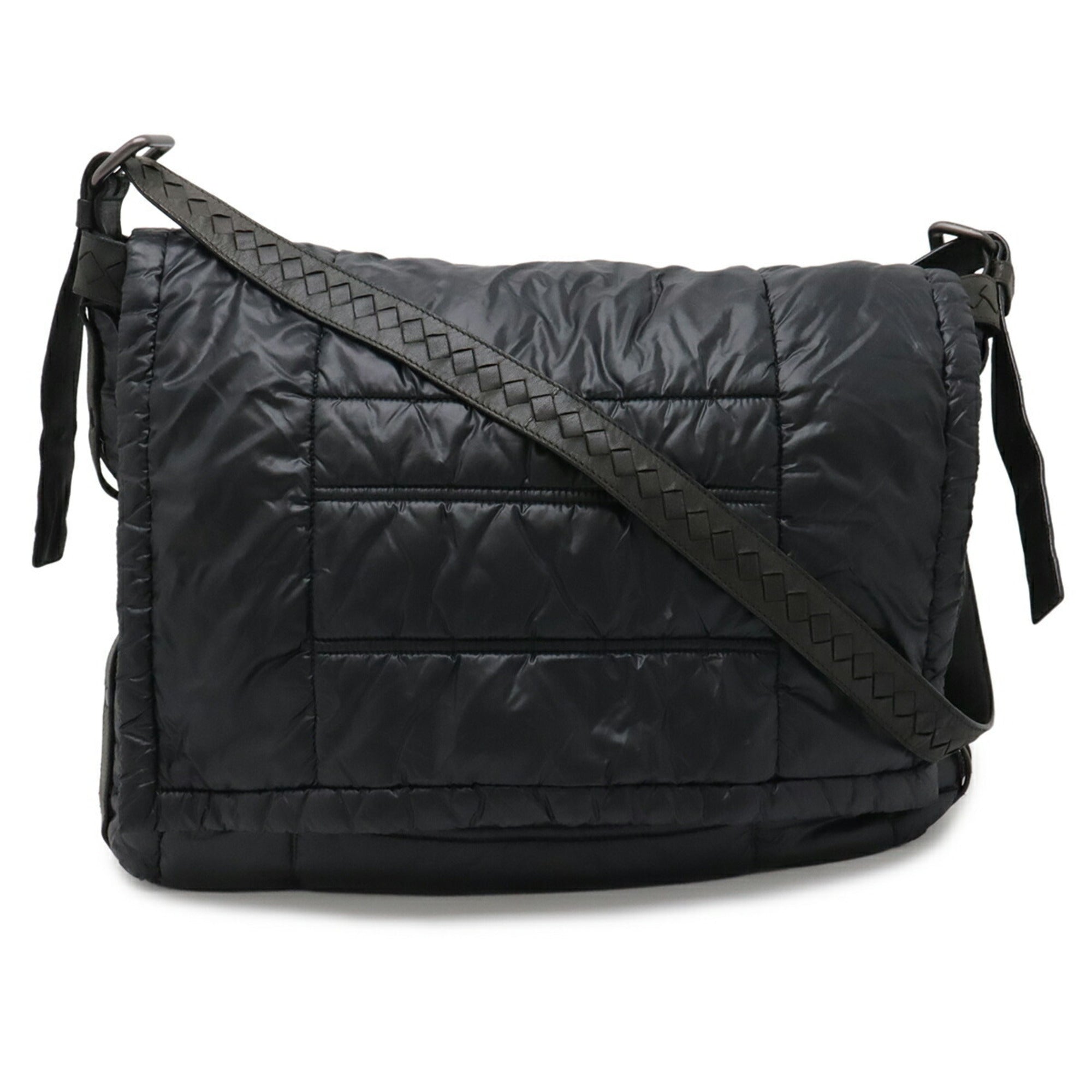 Bottega Veneta Black Nylon Leather Messenger Bag Shoulder Bag (Pre-Owned)