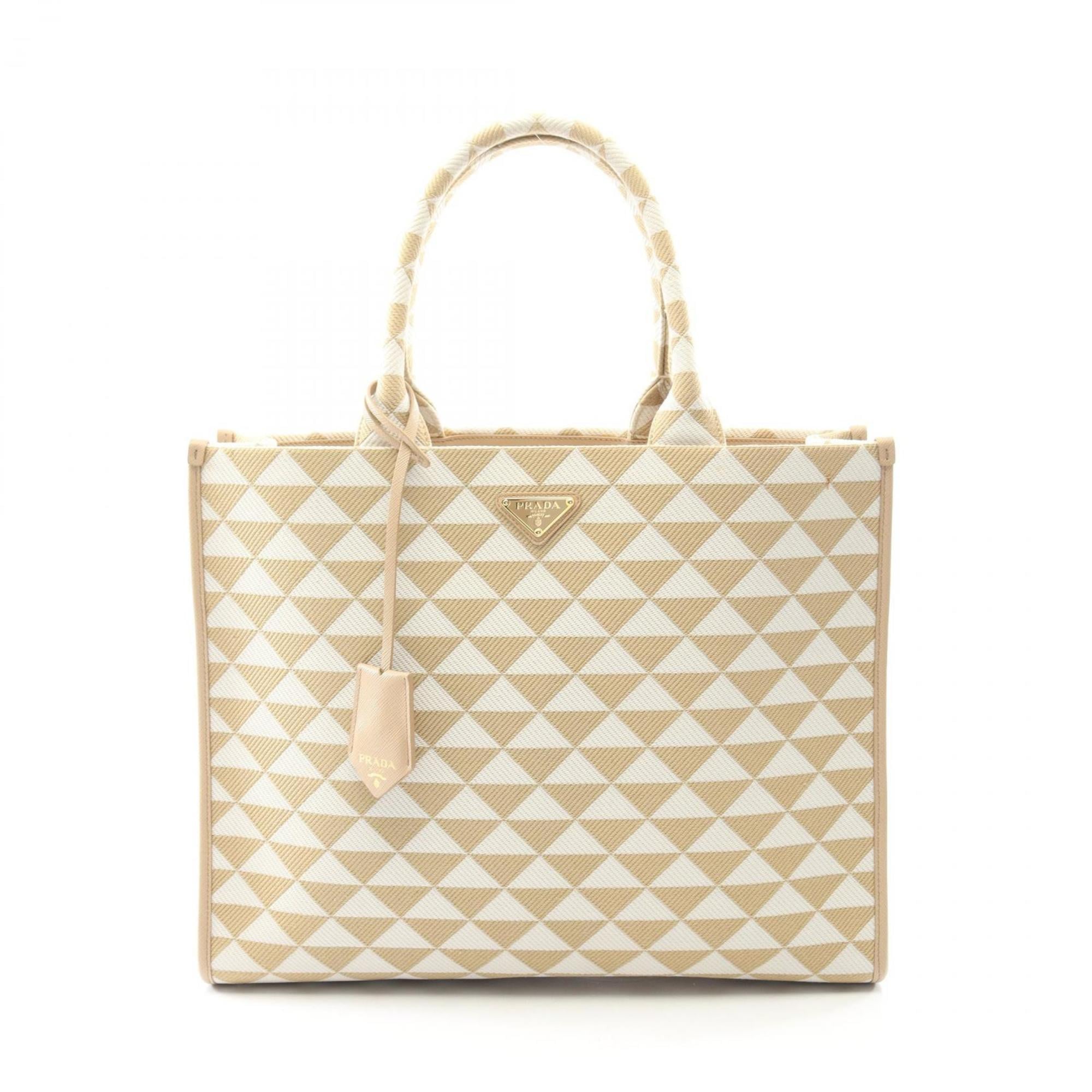 Prada Beige White Canvas Tote Bag (Pre-Owned)